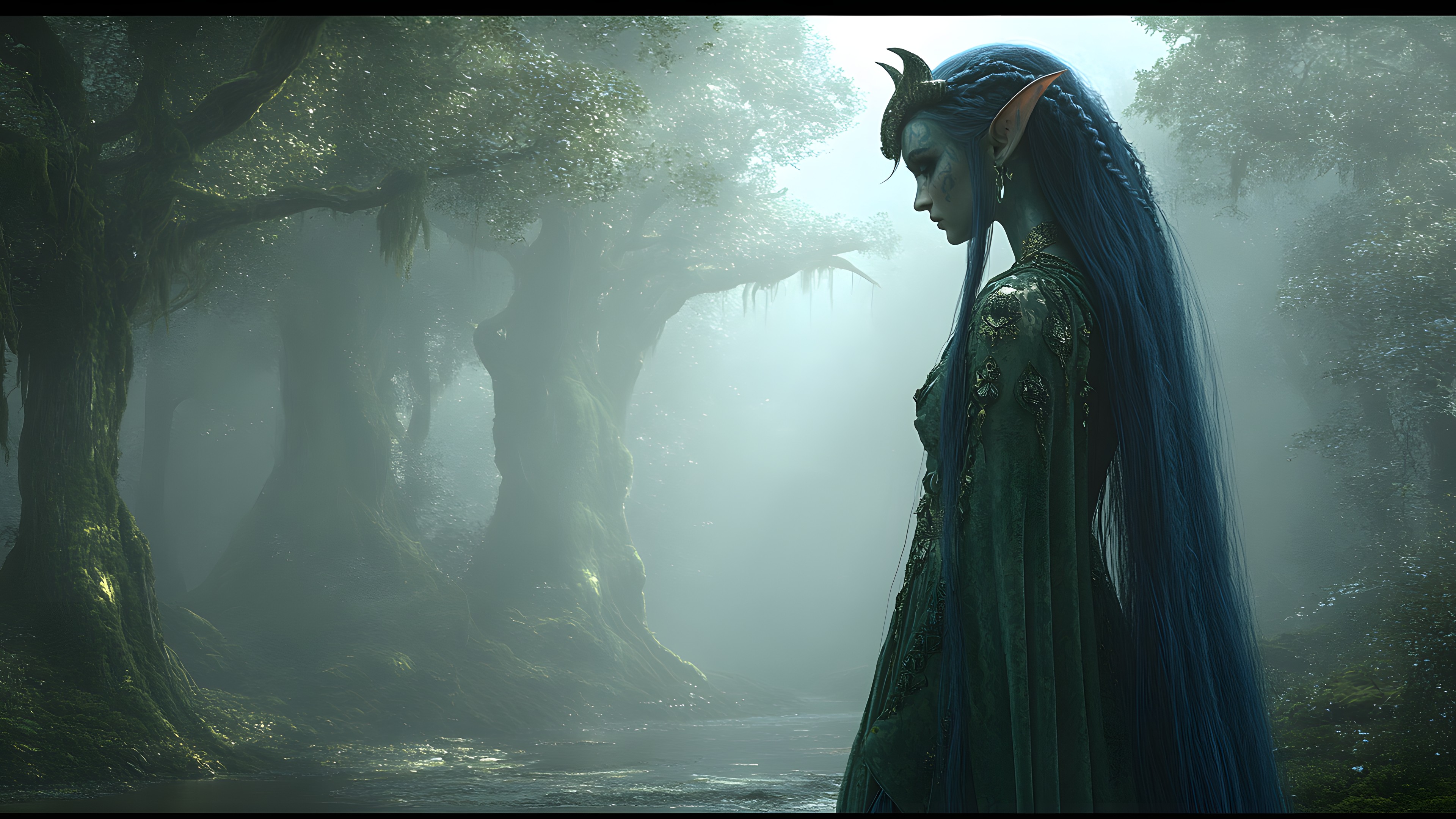 Fictional character, CG artwork, People in nature, Animation, Film, Digital compositing, Old-growth forest, Mythology, Cloak, Fiction