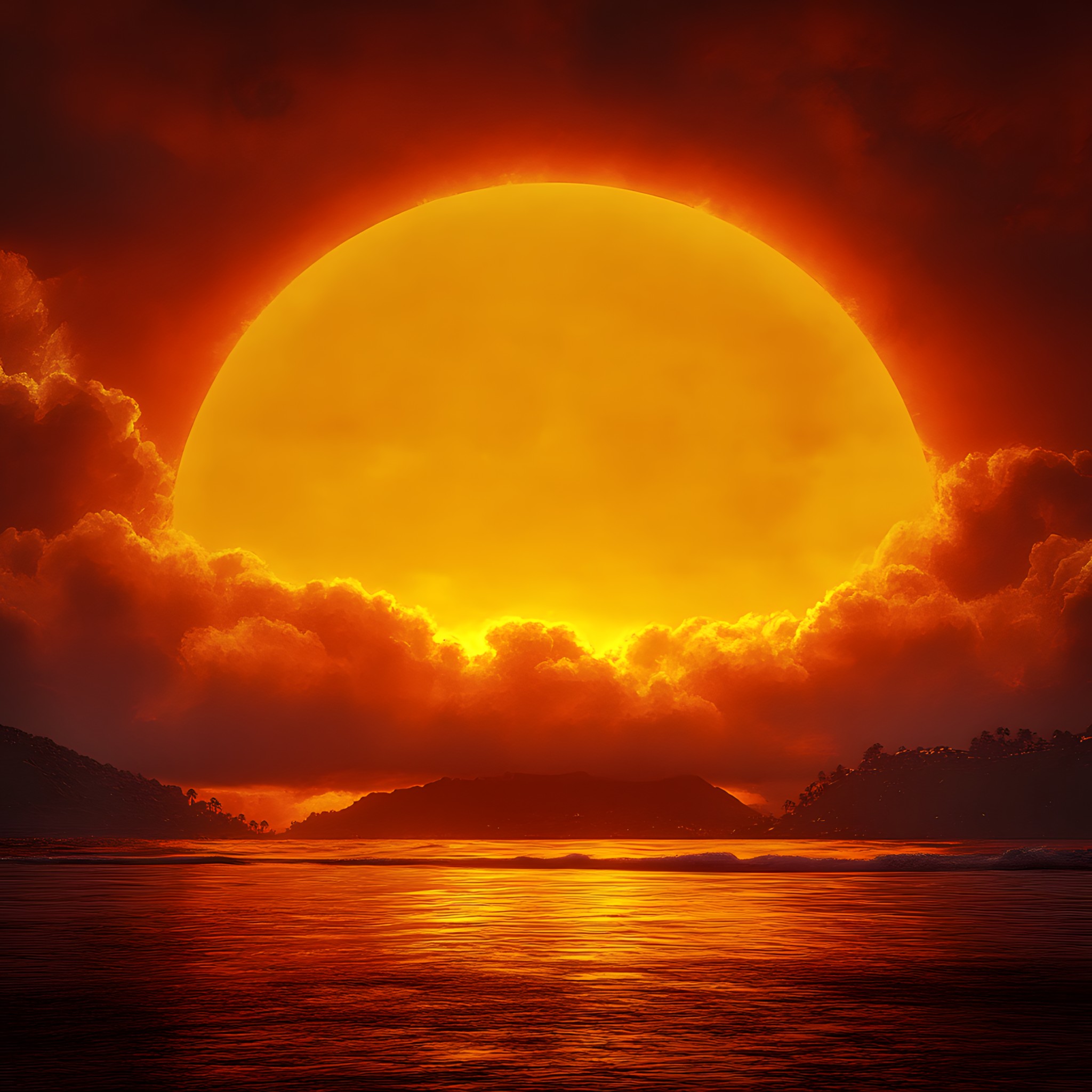 Sun, Afterglow, Orange, Sunset, Yellow, Astronomical object, Sunrise, Dusk, atmospheric phenomenon, Red sky at morning, Sea, Evening, Ocean, geological phenomenon, Sunlight, Dawn, Heat, Meteorological phenomenon, Celestial event, Sphere