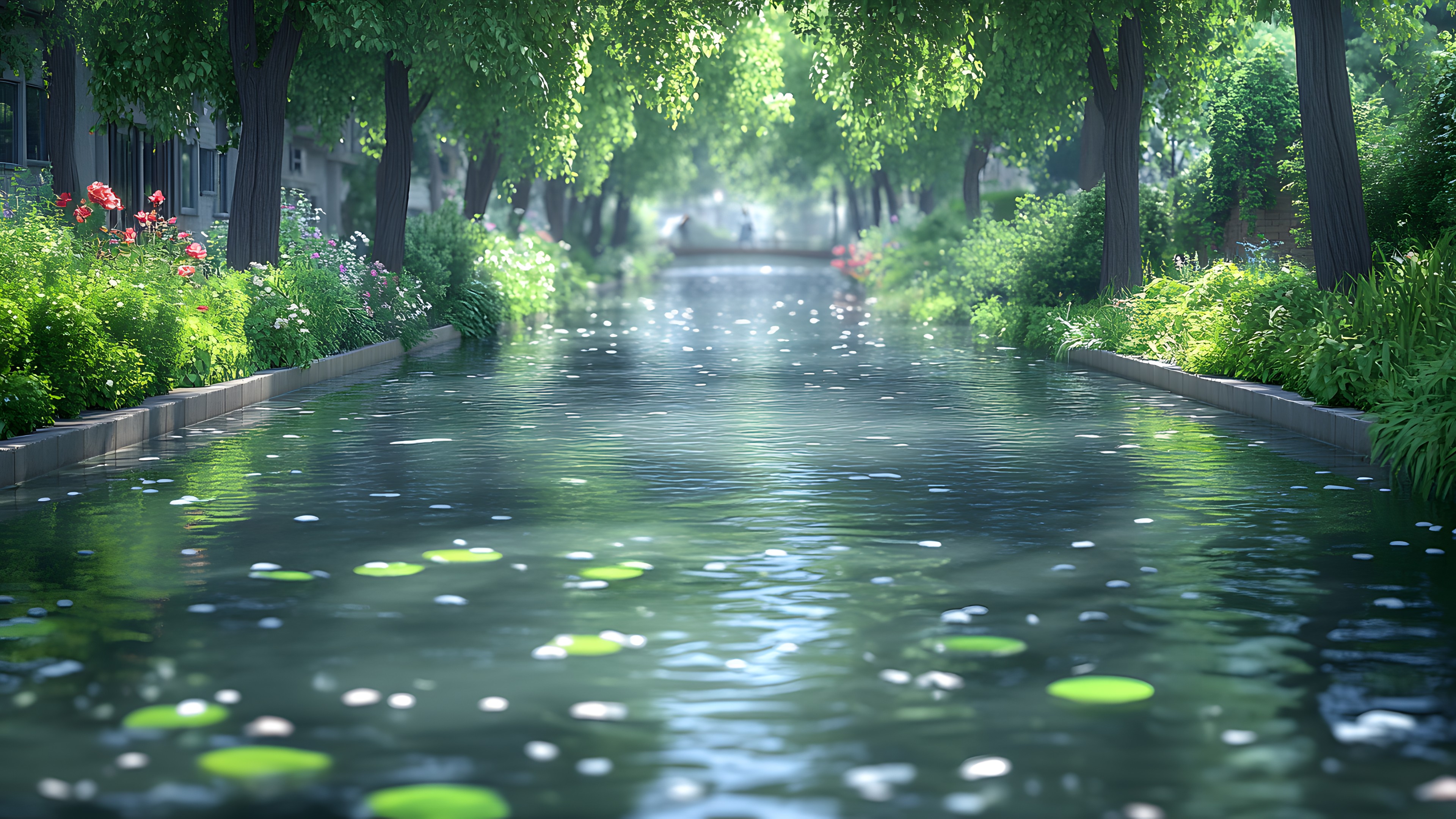 Water, Green, Nature, Watercourse, Reflection, Spring, Canal, Garden, Channel, River, Pond, Bayou, Wetland, Walkway, Stream, Botanical garden, Riparian zone, Old-growth forest, Spring, Riparian forest