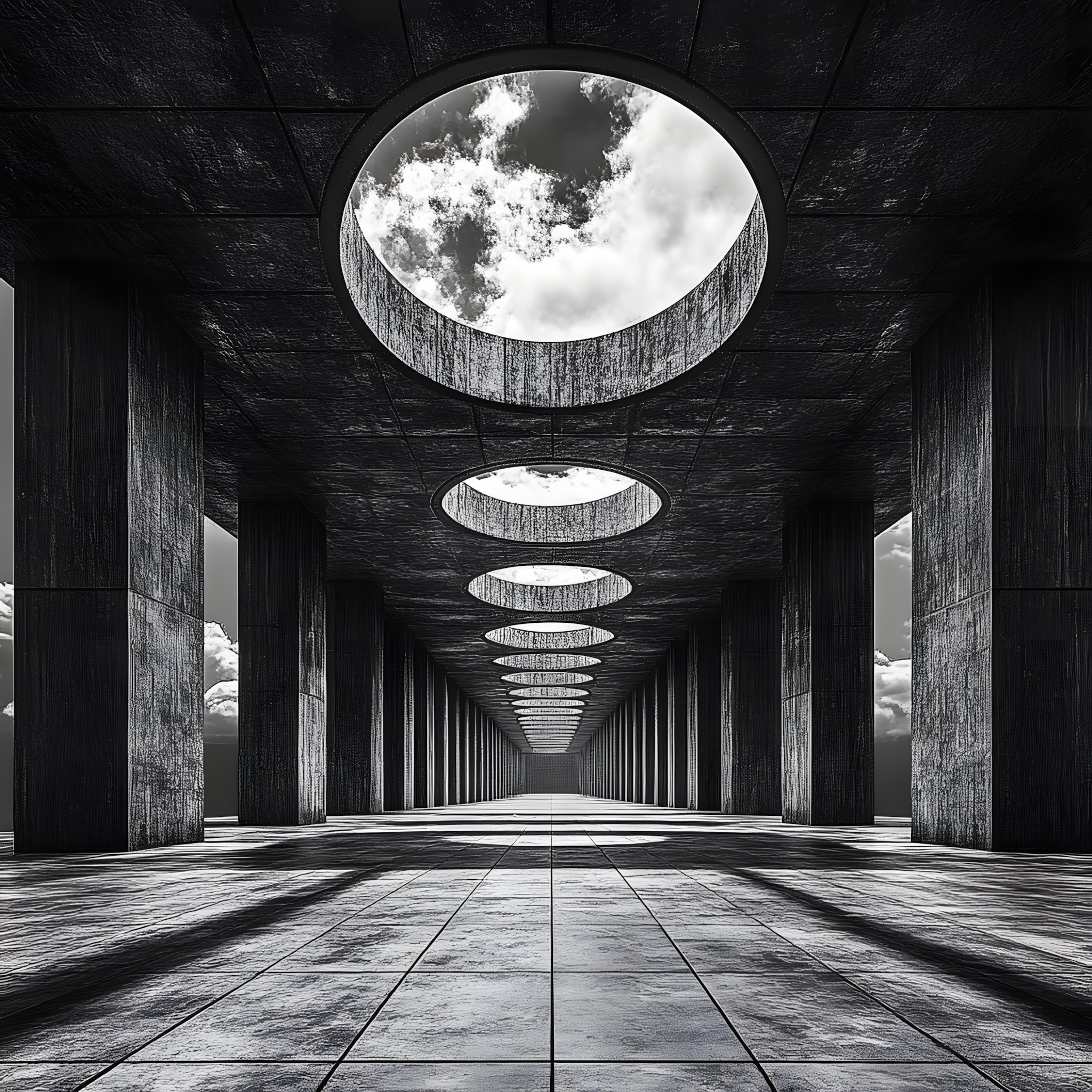 Photograph, White, Monochrome photography, Monochrome, Composite material, Column, Black and white, Concrete, Symmetry, Silver, Design, Daylighting, Still life photography, Shadow, Walkway