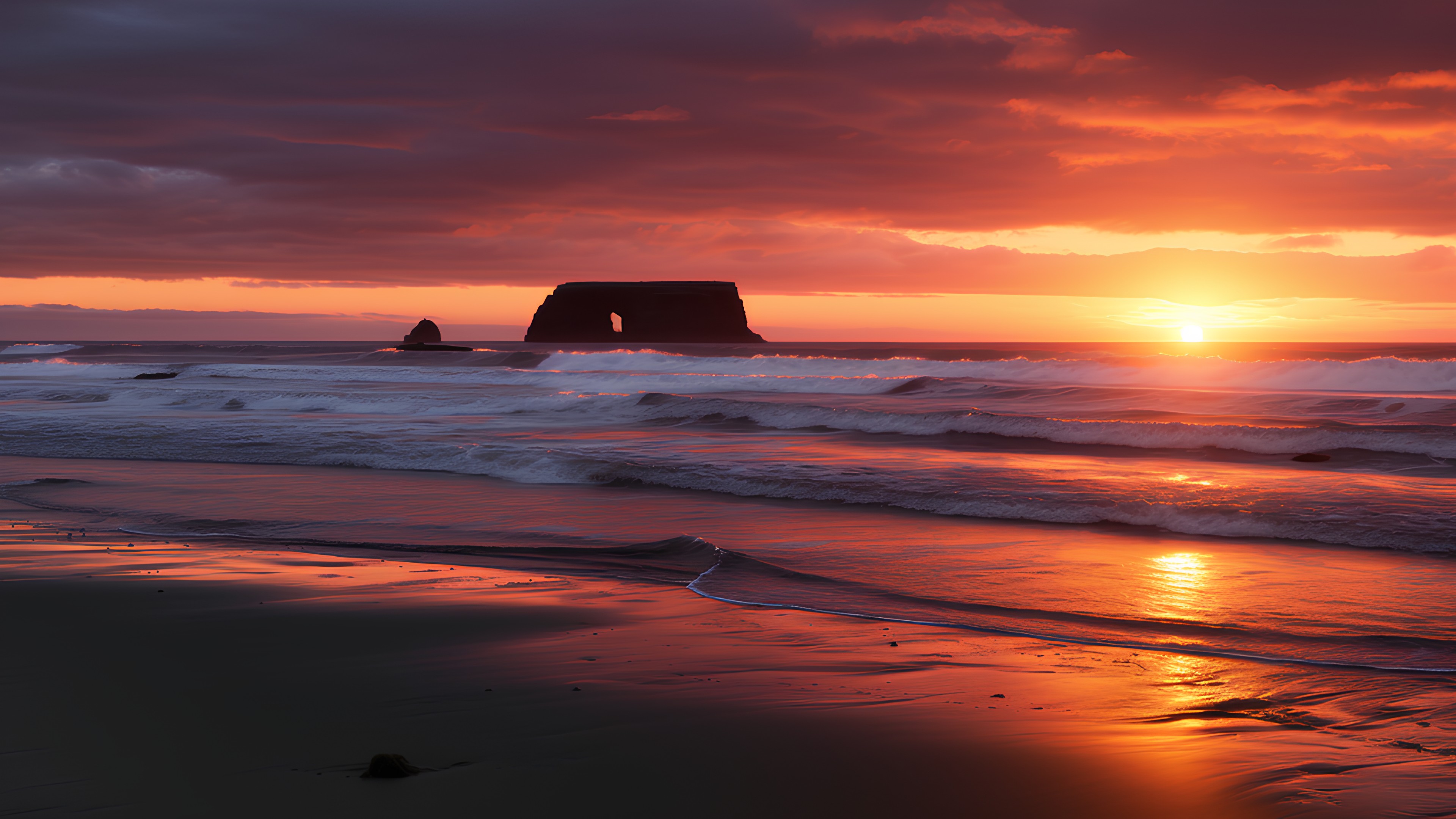 Cloud, Water, Sky, Atmosphere, Ecoregion, Afterglow, Natural landscape, Dusk, Red sky at morning, Sunlight, Coastal and oceanic landforms, Beach, Landscape, Sunrise, Liquid, Sunset, Horizon, Wind wave, Geological phenomenon, Formation