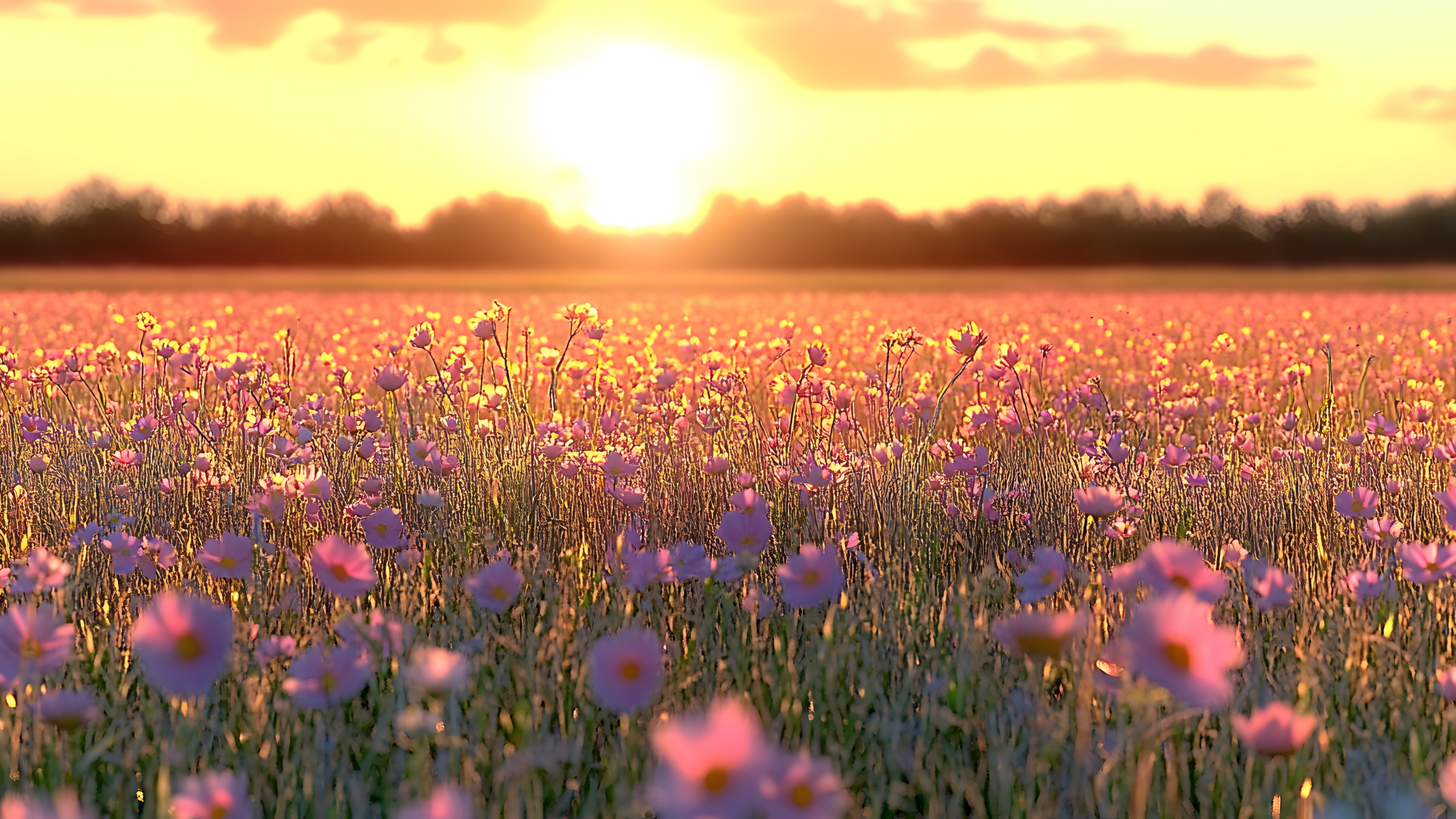 Flower, Yellow, Green, Plants, Field, Petal, Ecoregion, Meadow, Agriculture, Prairie, Pink, Sunset, Sunrise, Flowering plant, Wildflower, Sunlight, Herbaceous plant, Dusk, Evening, Afterglow