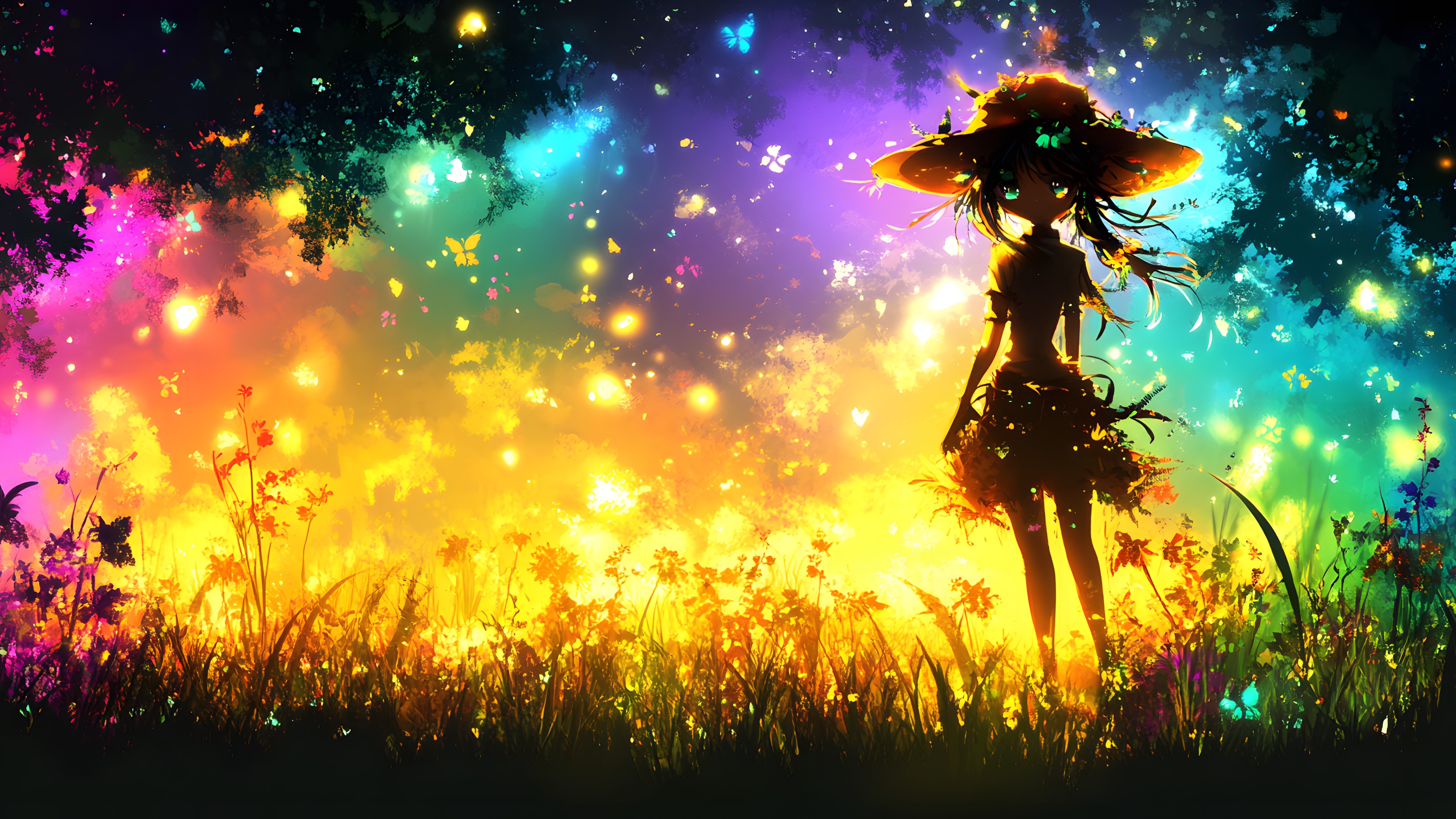 CG artwork, Animation, Star, Graphics, Graphic design, Fictional character, Night, Wind, Sunflowers, Animated cartoon