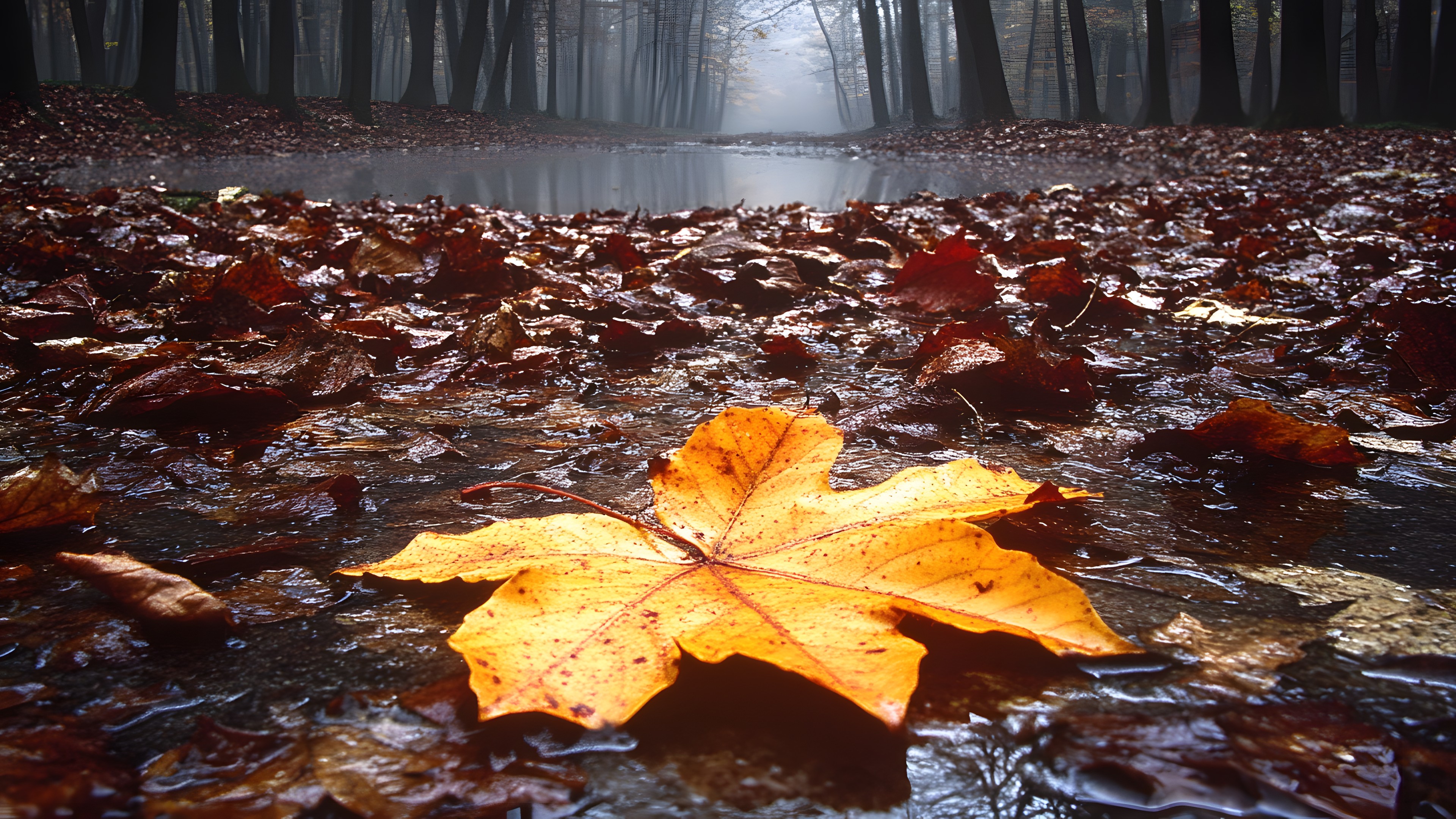 Leaf, Red, Yellow, Orange, Autumn, Reflection, Sugar maple, Maple leaf, Temperate broadleaf and mixed forest, Maple, Northern hardwood forest