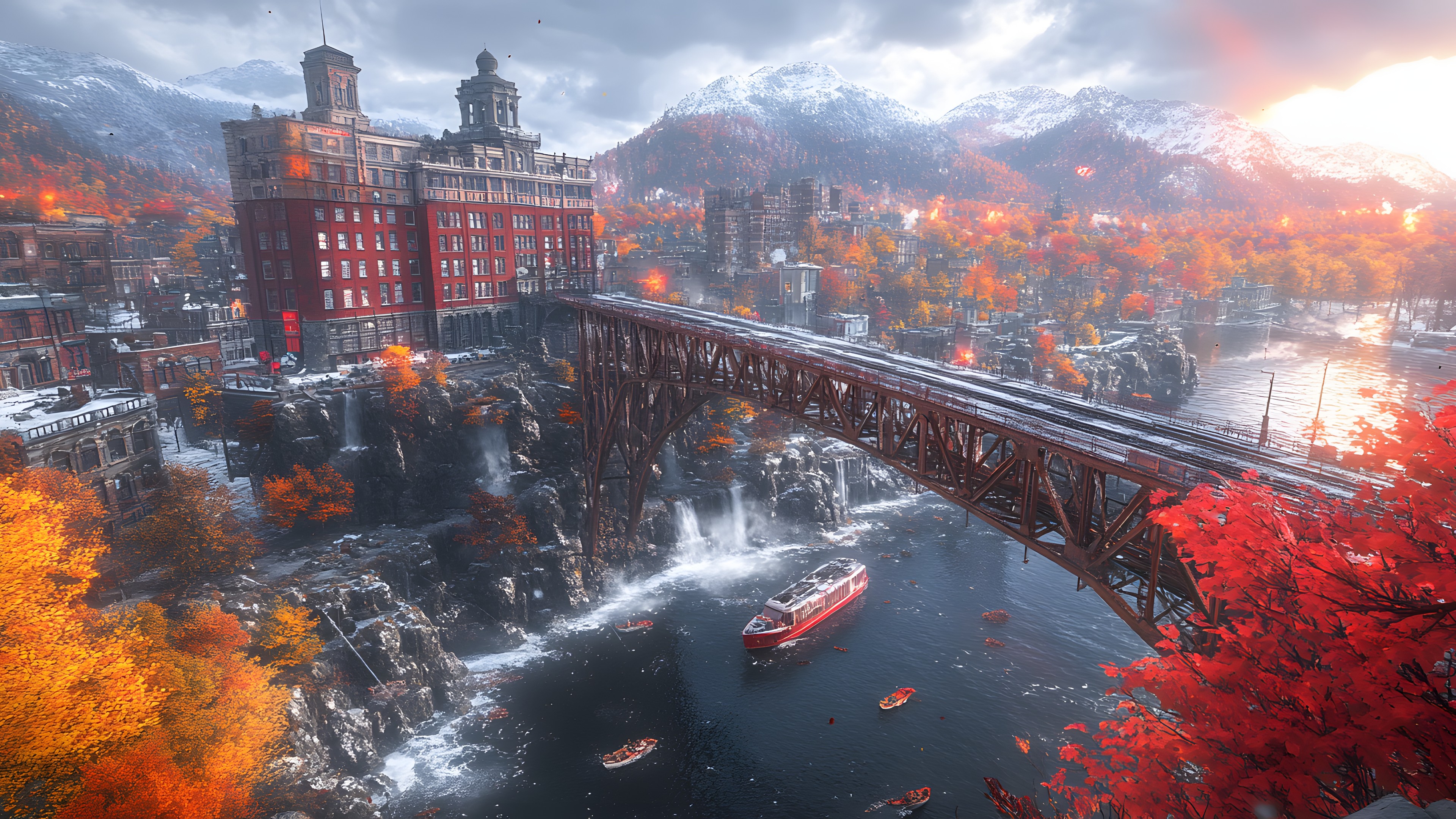 Bridge, Arch bridge, River, Channel, Evening, Fluvial landforms of streams, Winter, List of nonbuilding structure types, Concrete bridge, Overpass, Stream, Cityscape, Beam bridge