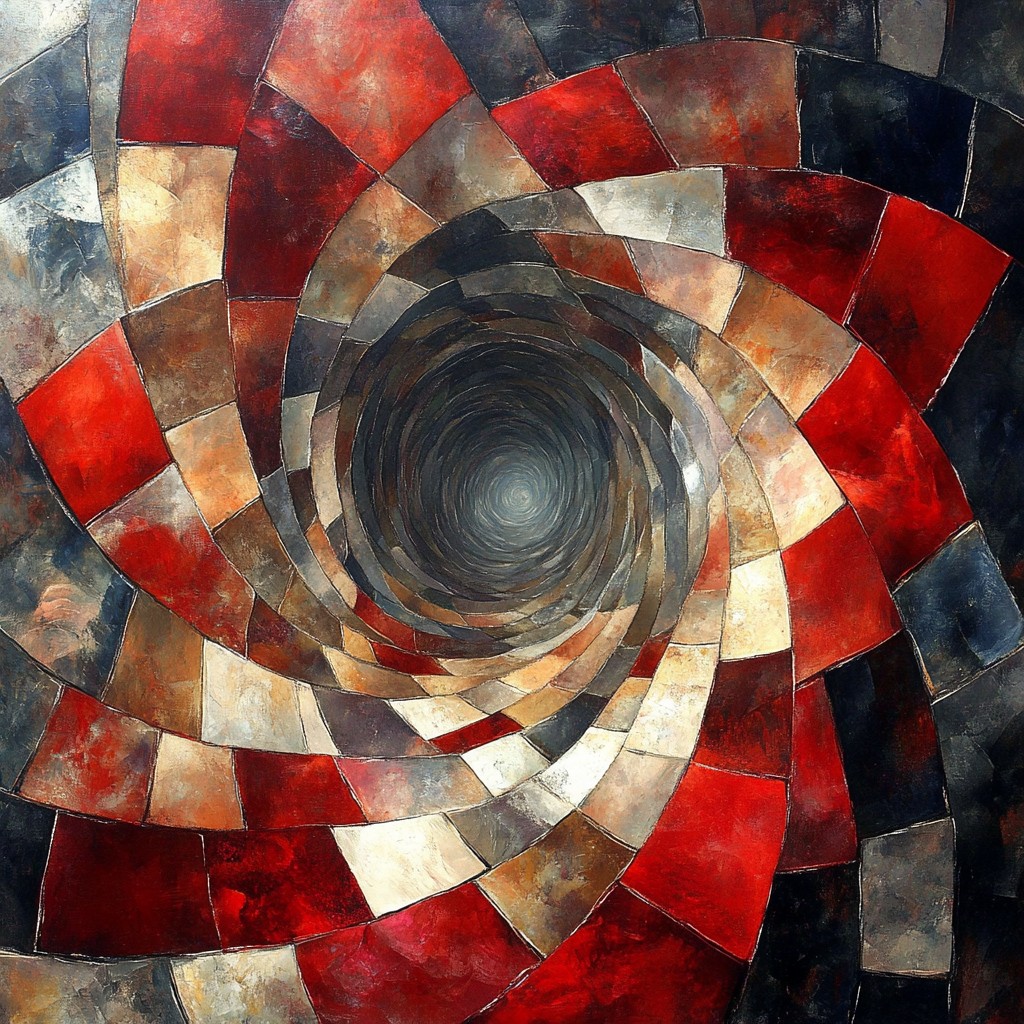 Red, Orange, Art, Brown, Modern art, Design, Fractal art, Graphics, Acrylic paint, Graphic design, Vortex, Psychedelic art