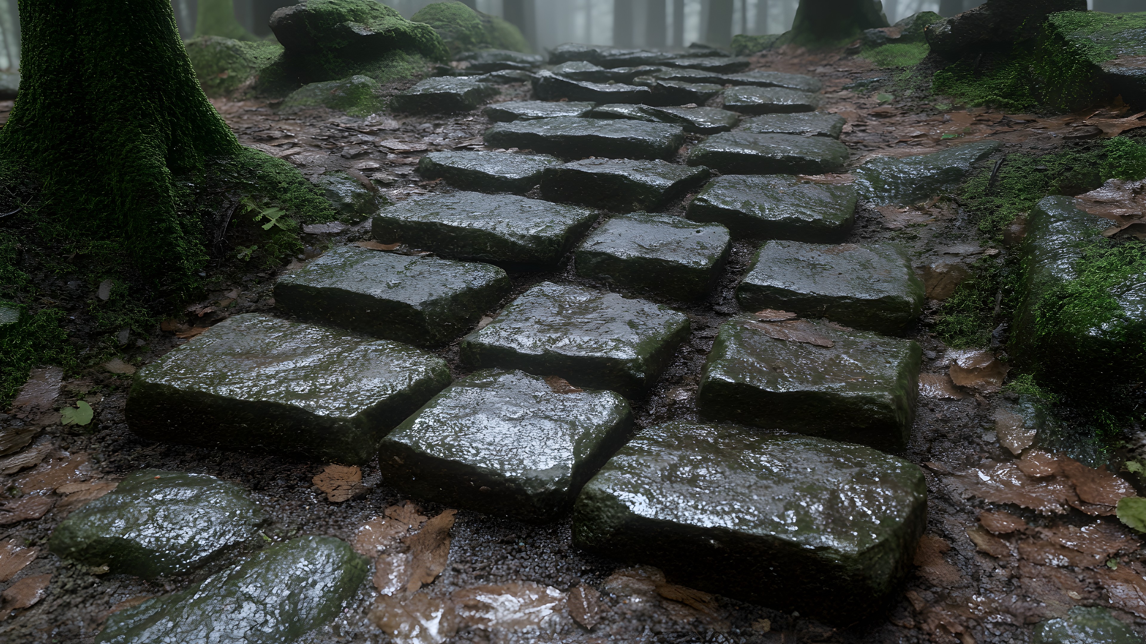 Natural environment, Rock, Forest, Moss, Bryophyte, Algae, Groundcover, Trunk, Woodland, Cobblestone, Old-growth forest, Jungle, Trail, Valdivian temperate rain forest, Northern hardwood forest, Green algae, Stream, Stairs, Rainforest, Temperate broadleaf and mixed forest