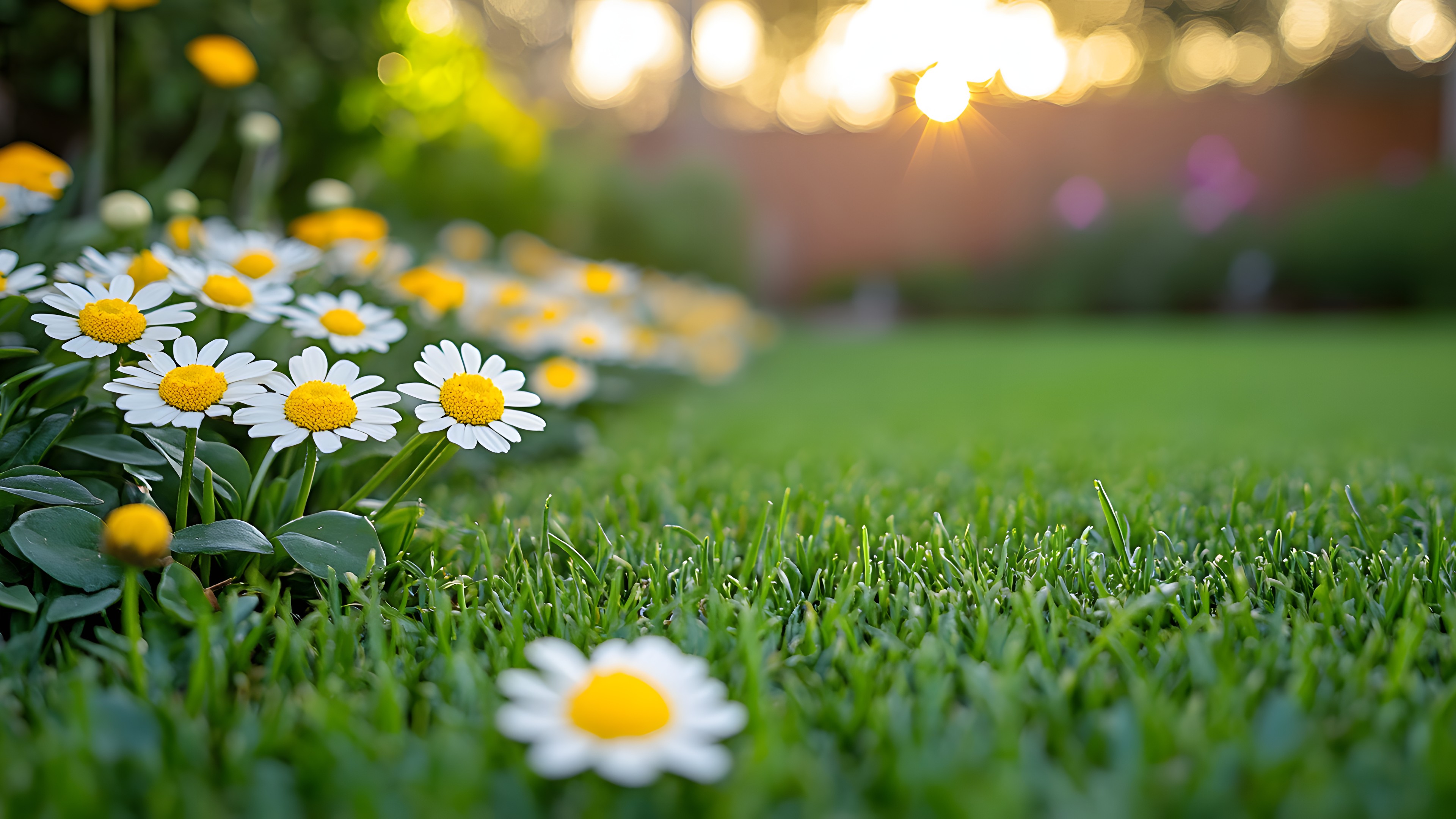 Flower, Plant, Light, People in nature, Nature, Leaf, Petal, Grass, Sunlight, camomile, Water, Chamaemelum nobile, Morning, Grassland, Meadow, Grass family, Groundcover, Flowering plant, Lawn, Happy