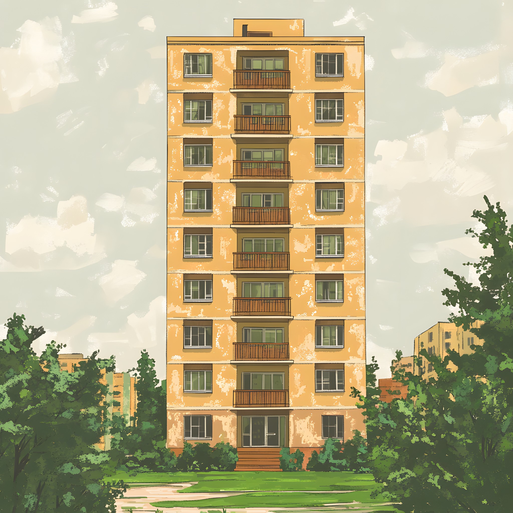 Apartment, Urban design, High-rise building, Condominium, Symmetry, Design, Paint