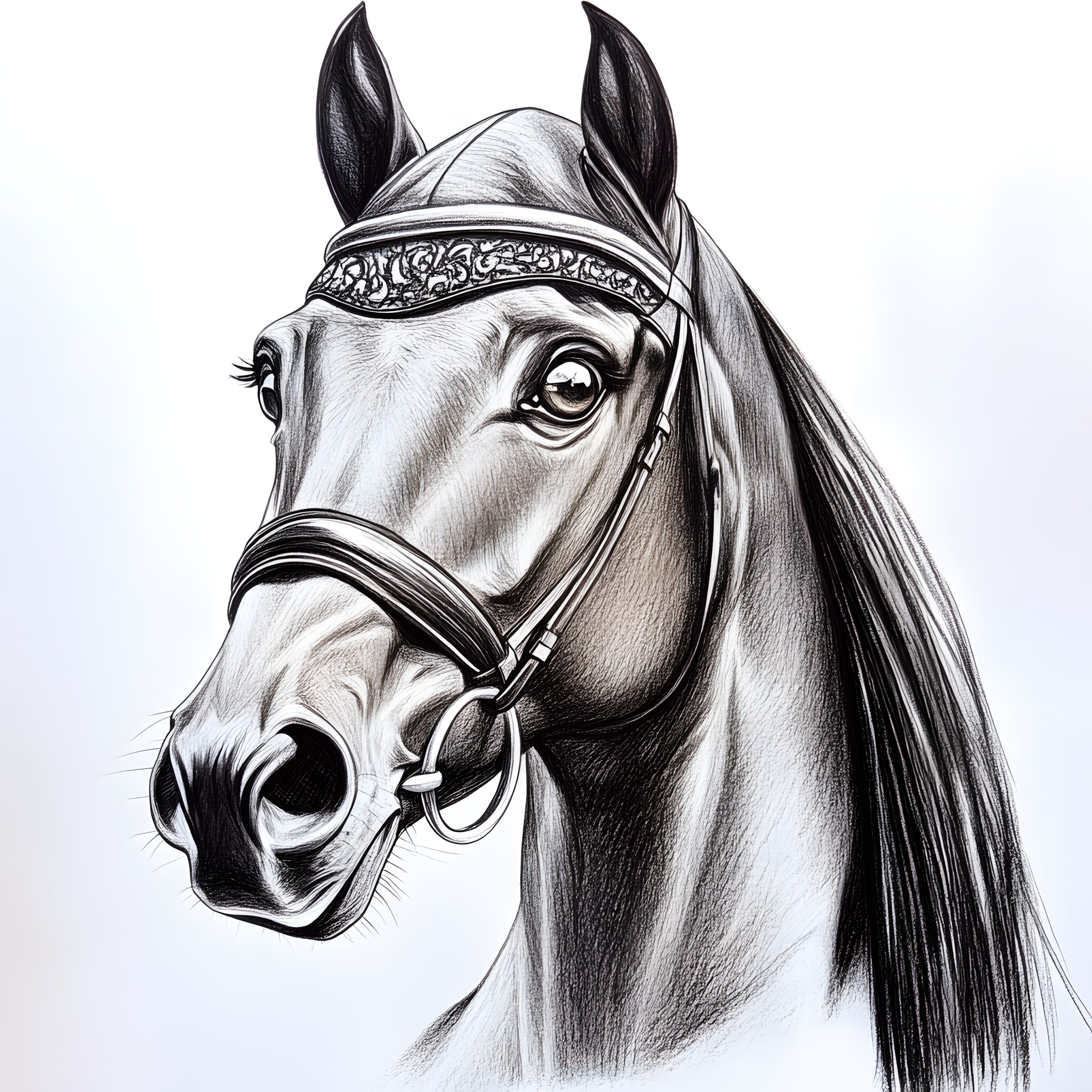 Horse, Bridle, Horse Supplies, Line art, Working animal, Mane, Snout, Mare, Horse tack, Stallion, Sketch, Pack animal, Mustang, Livestock