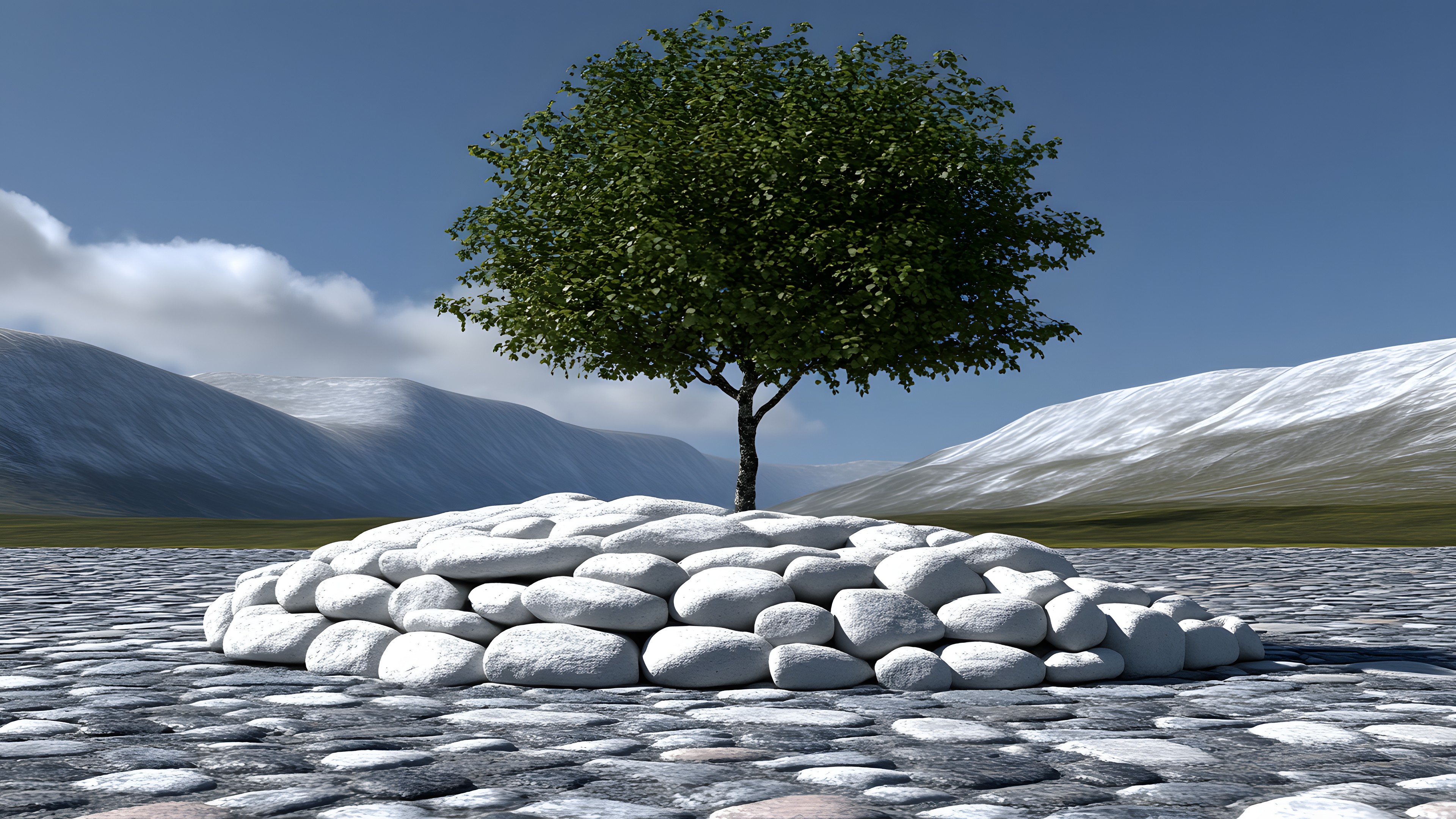 Rock, Environmental art, Pebble, Woody plant, Boulder, Balance, Sphere