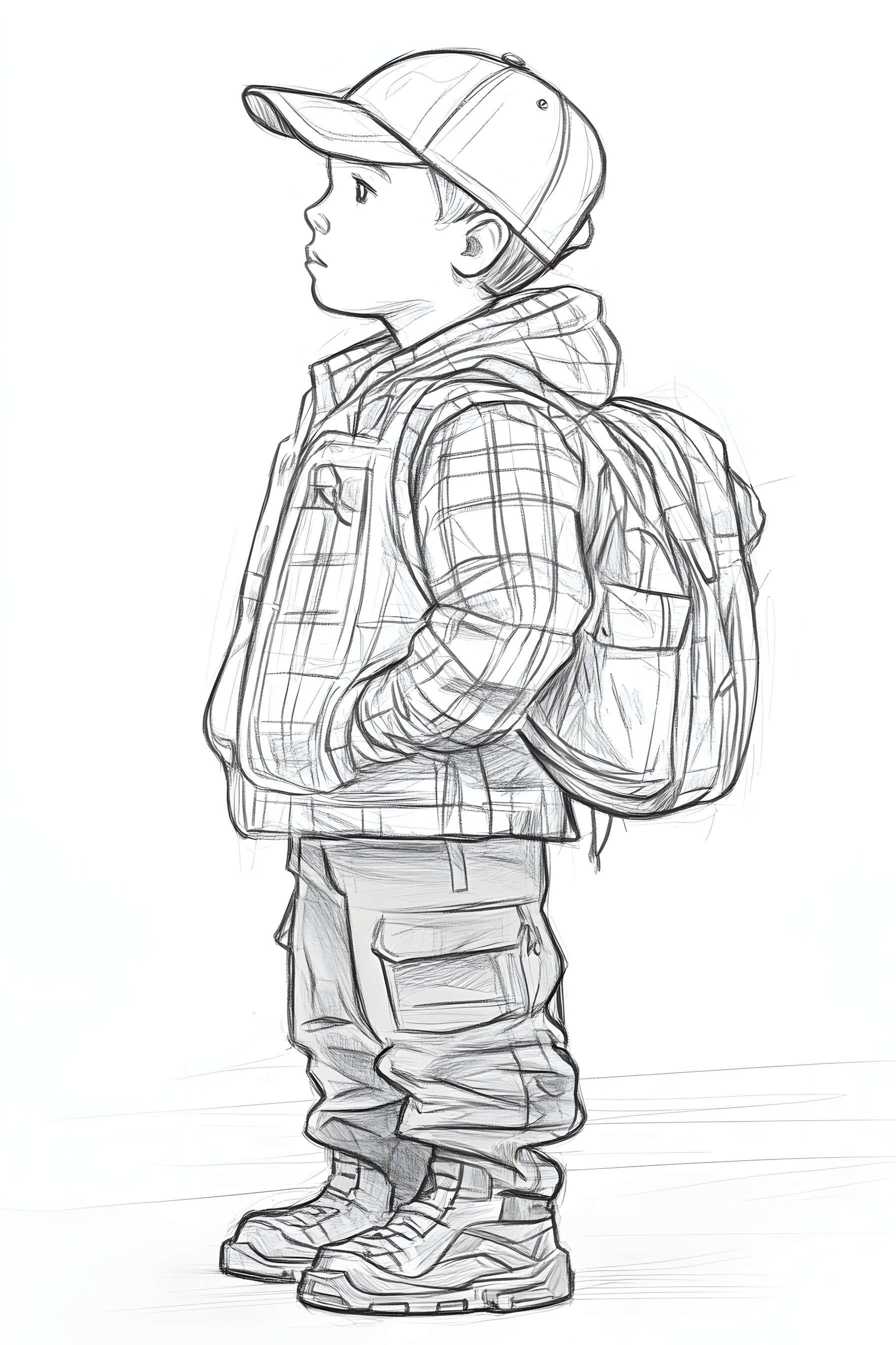 Sleeve, Drawing, Standing, Elbow, Line art, Illustration, Sketch, Child, Graphics, Coloring book, Walking Shoe