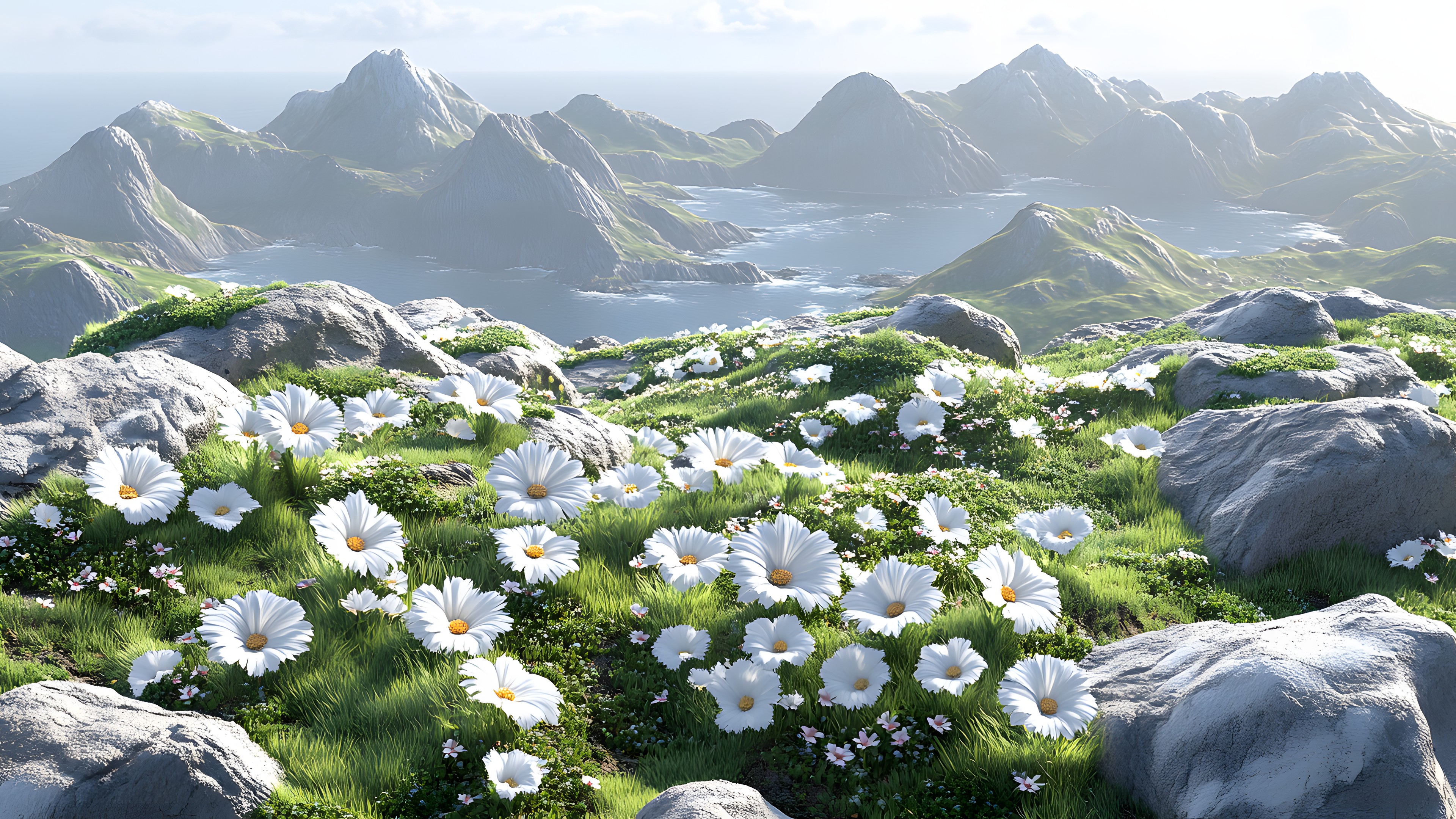 Flower, Mountainous landforms, Mountain, Mountain range, Cloud, Hill, Highland, Ridge, Meadow, Alps, Valley, Wildflower, Hill station, Summit, Herbaceous plant, Fell, Cumulus, Massif, Glacial landform, Tundra