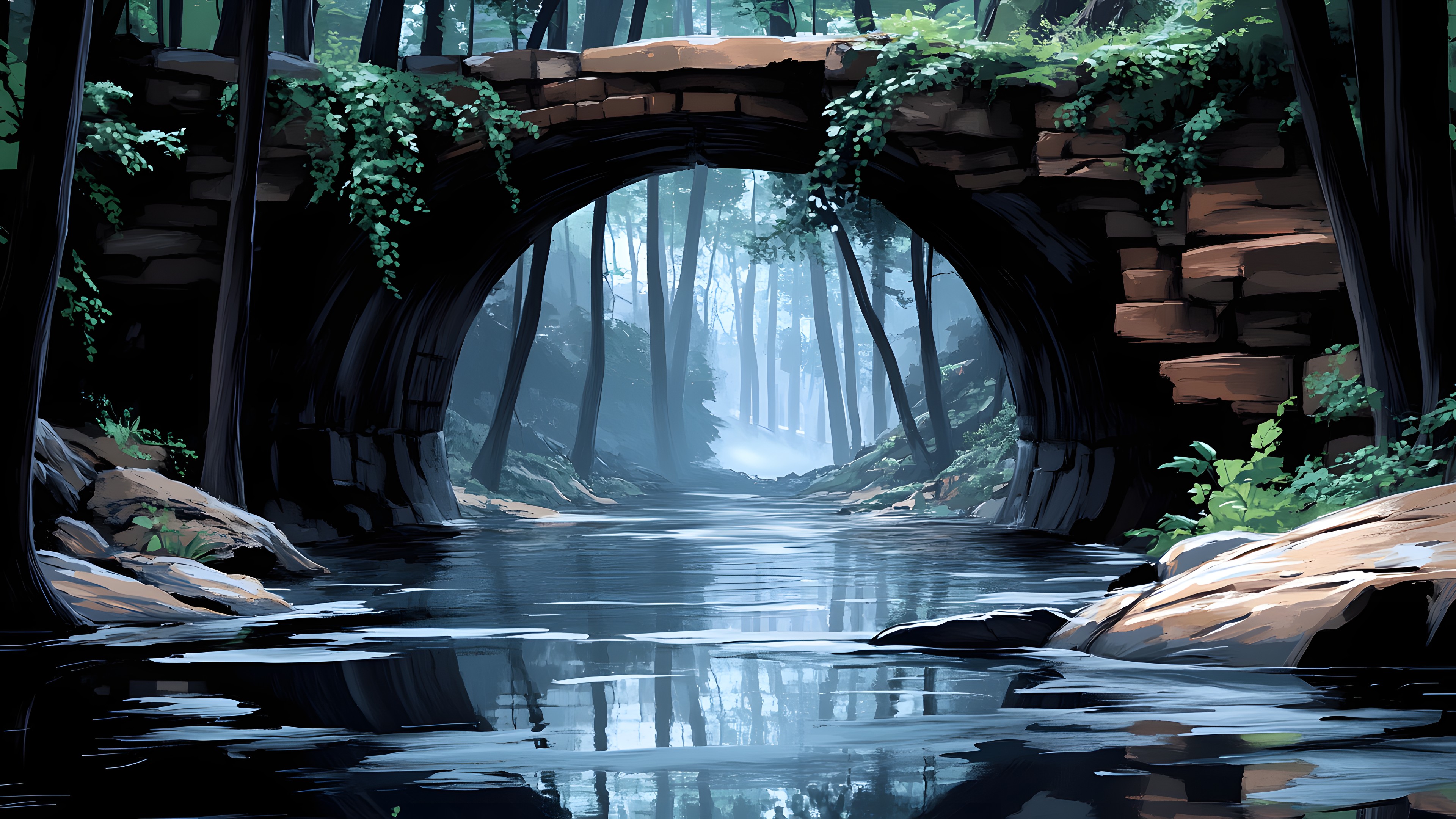 Bridge, Watercourse, Stream, Arch, Arch bridge, Reflection, River, Fluvial landforms of streams, Forest, Devil's Bridge, Creek, Woodland, Bayou, Jungle, Mountain river, Wetland, Spring, Old-growth forest, Canal, Humpback bridge