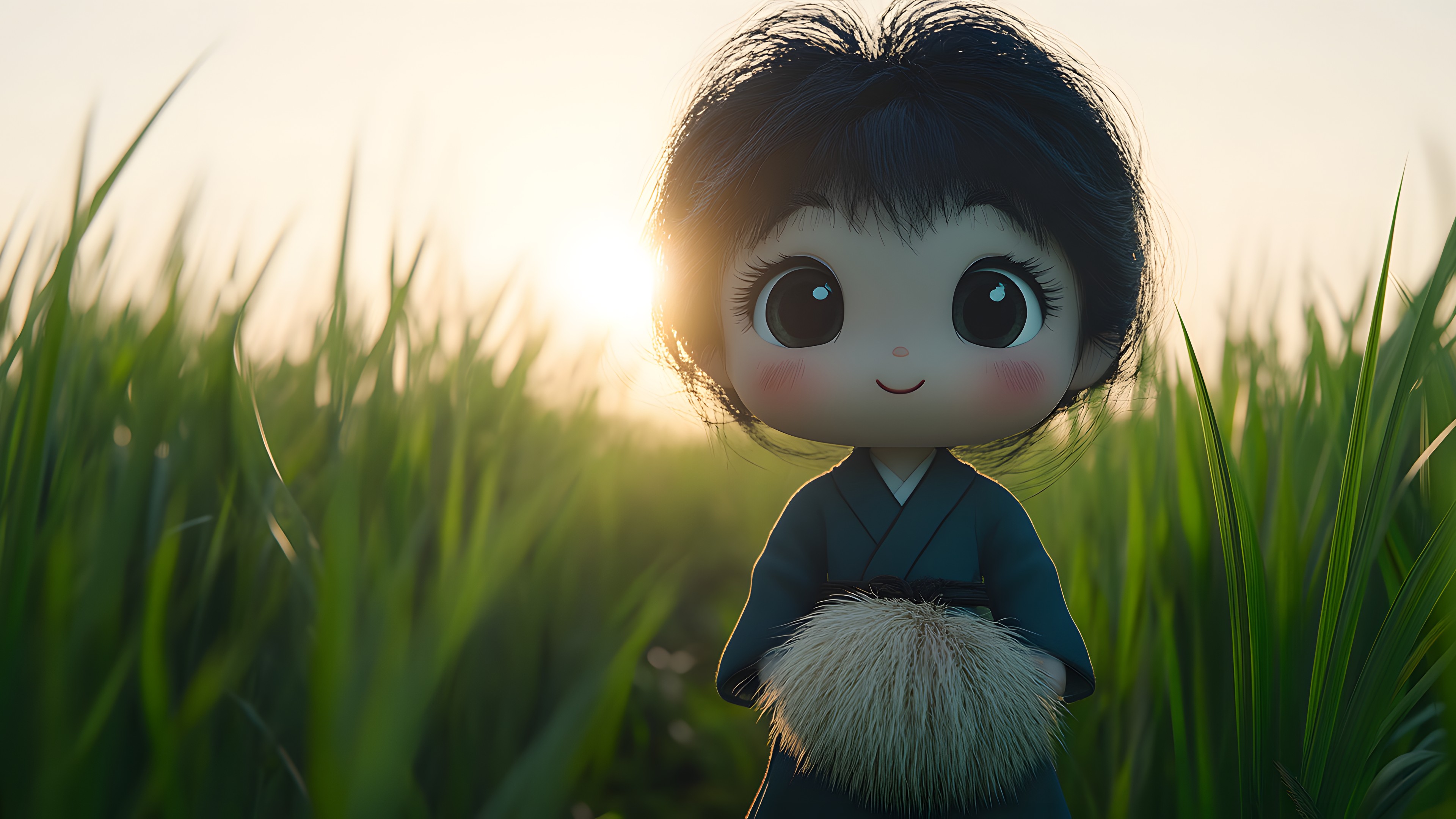 Facial expression, Doll, Happiness, Toy, People in nature, Animation, Fictional character, Animated cartoon, Hime cut, Child, Lake District