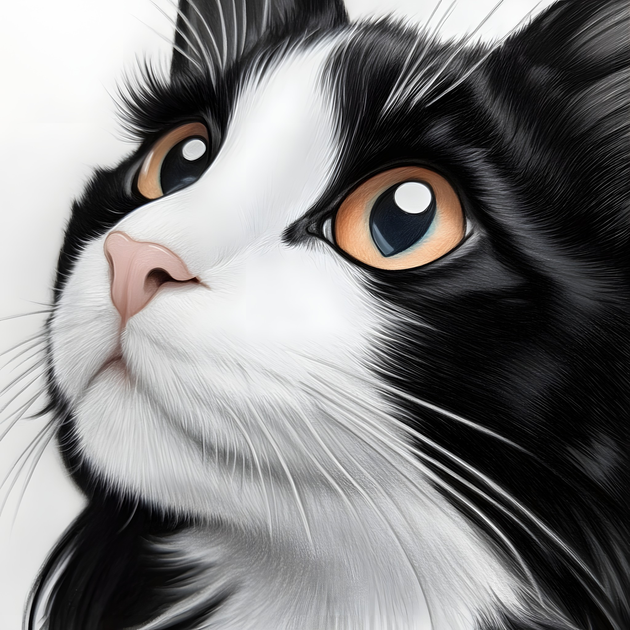 Cat, Felidae, Vertebrate, Felinae, Facial expression, Whiskers, Snout, Carnivores, Black and white, Fur, Paint, Graphics, Domestic short-haired cat