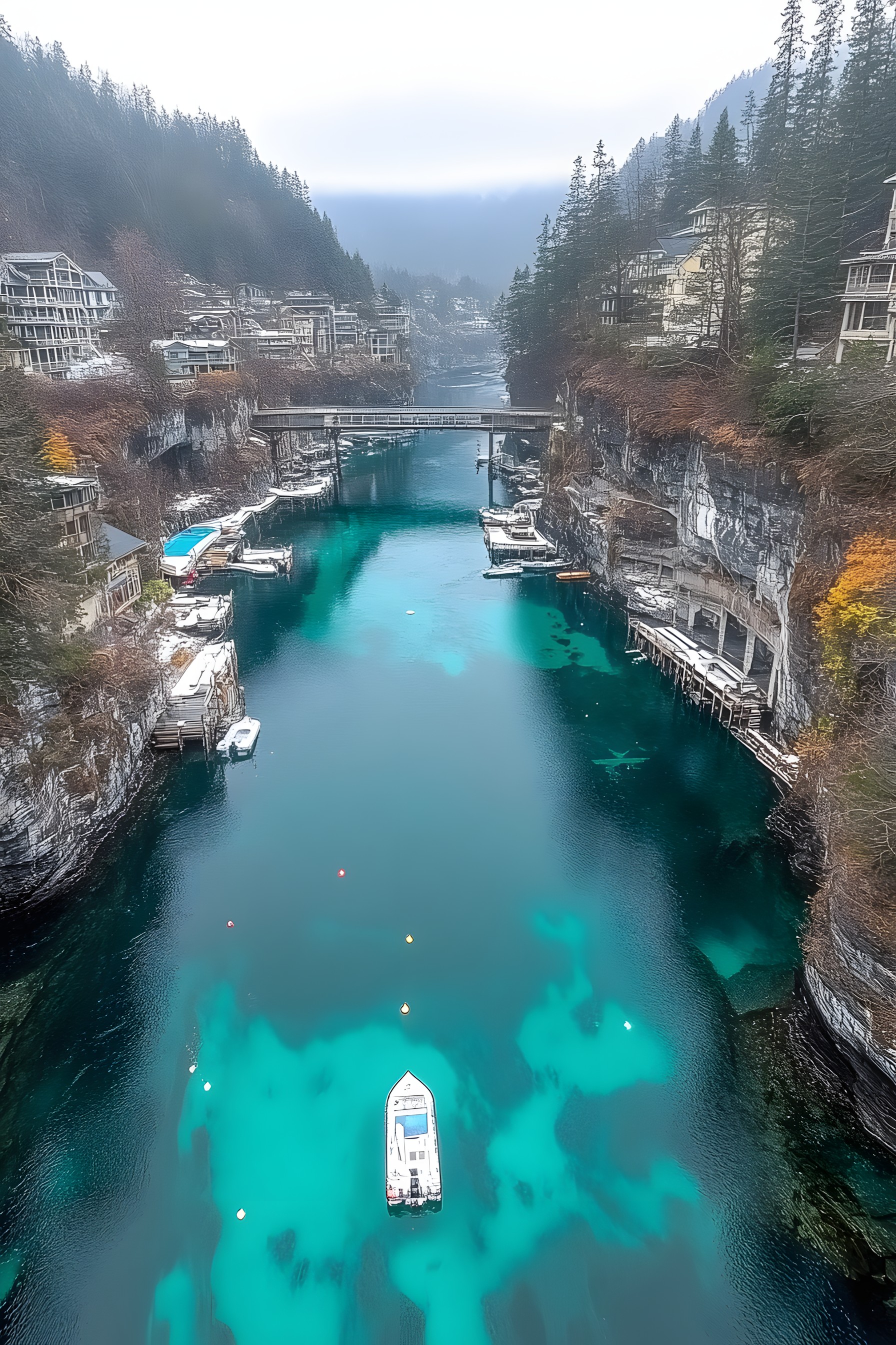 Watercourse, Fluvial landforms of streams, Reflection, Cliff, Aerial photography, Bay, Mountain river, Headland