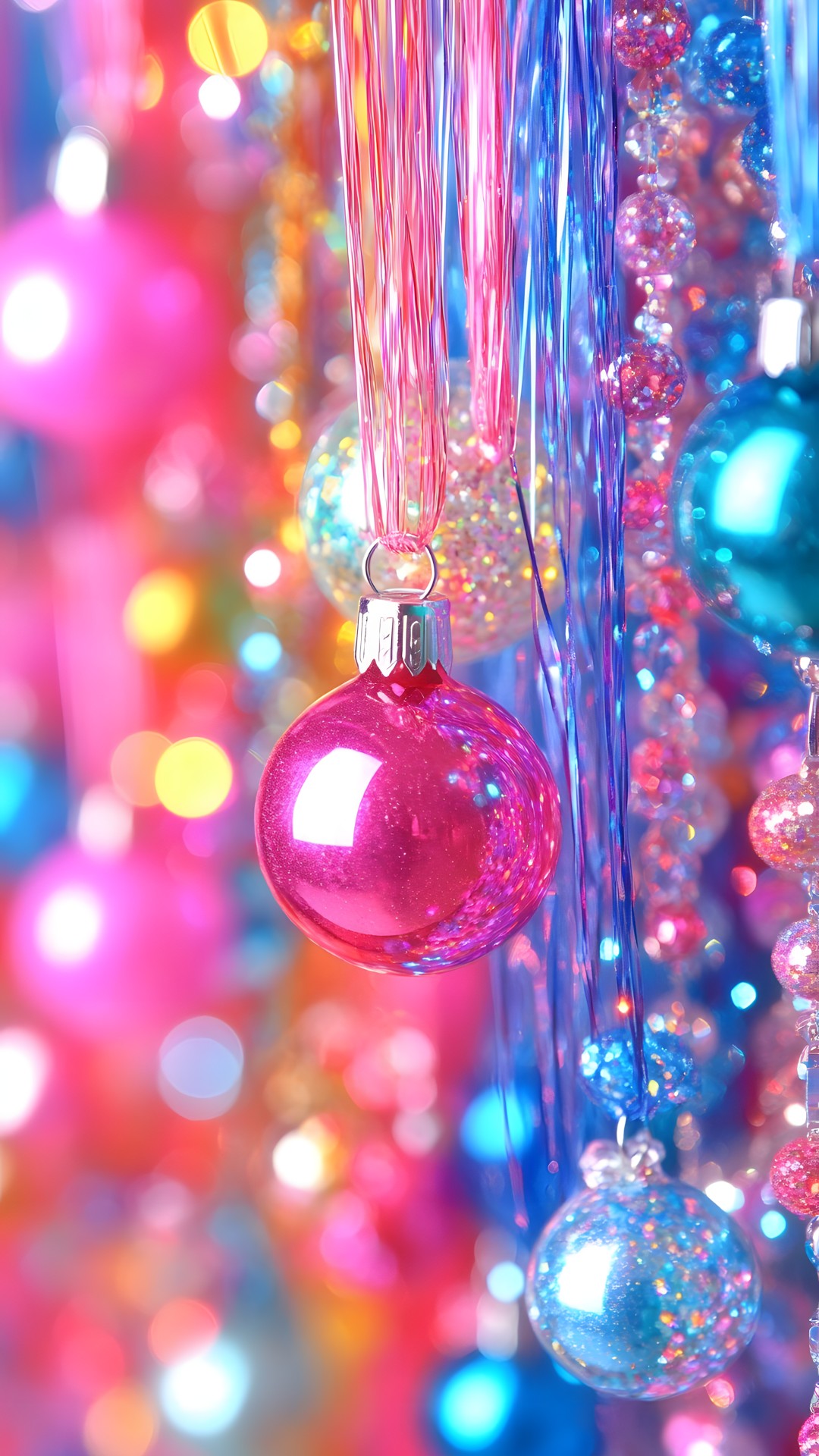 Christmas ornament, Light, Decoration, Holiday ornament, Purple, Blue, Plant, Ornament, Christmas decoration, Pink, Christmas, Woody plant, Tree, Magenta, Holiday, Event, Electric blue, Circle, Glass, Christmas eve