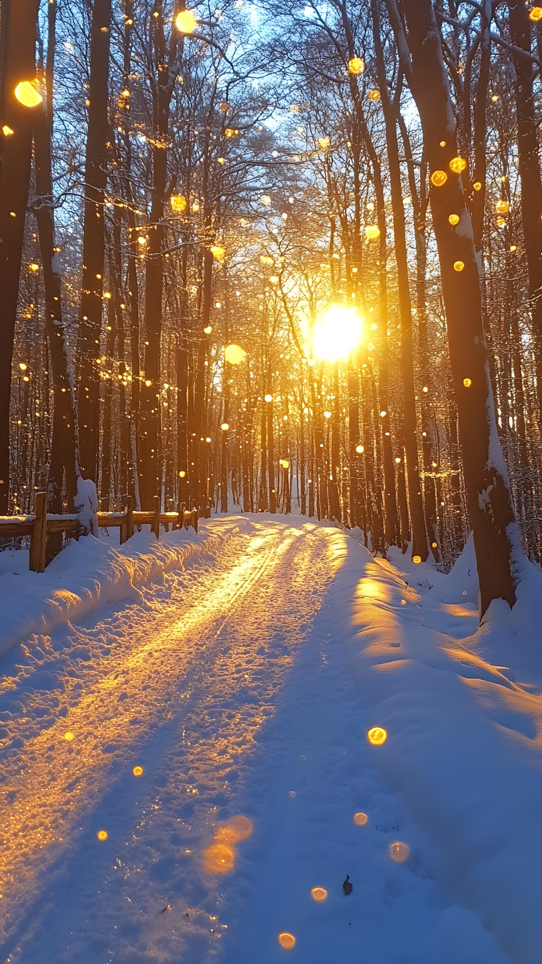 Branch, Sun, Nature, Winter, Yellow, Wood, Snow, Sunrise, Lighting, Twig, Orange, Sunlight, Astronomical object, Freezing, Trunk, Forest, Morning, Lens flare, Evening, Heat