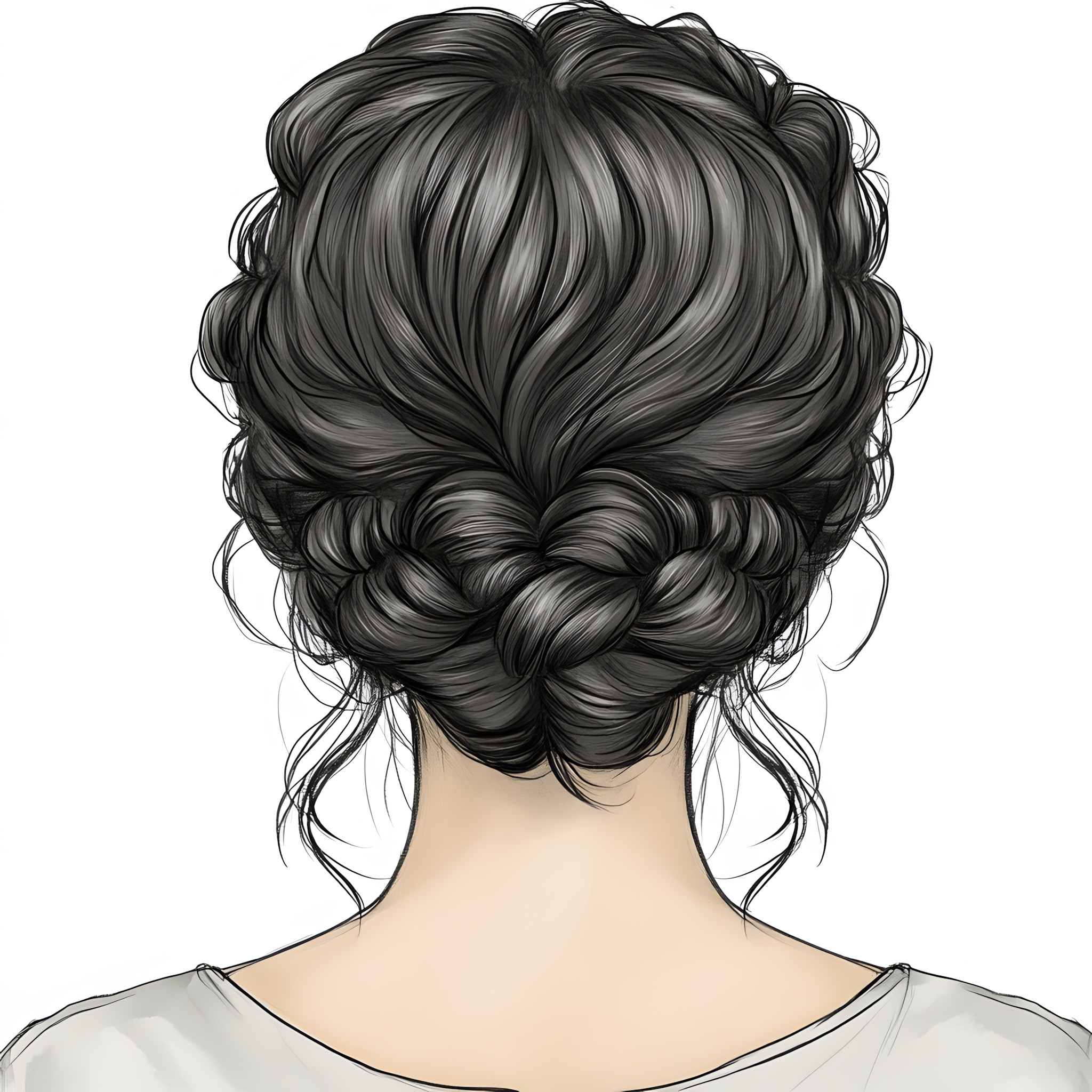 Bun, Drawing, Long hair, Sketch, Line art, Fashion illustration, Bouffant, Beehive