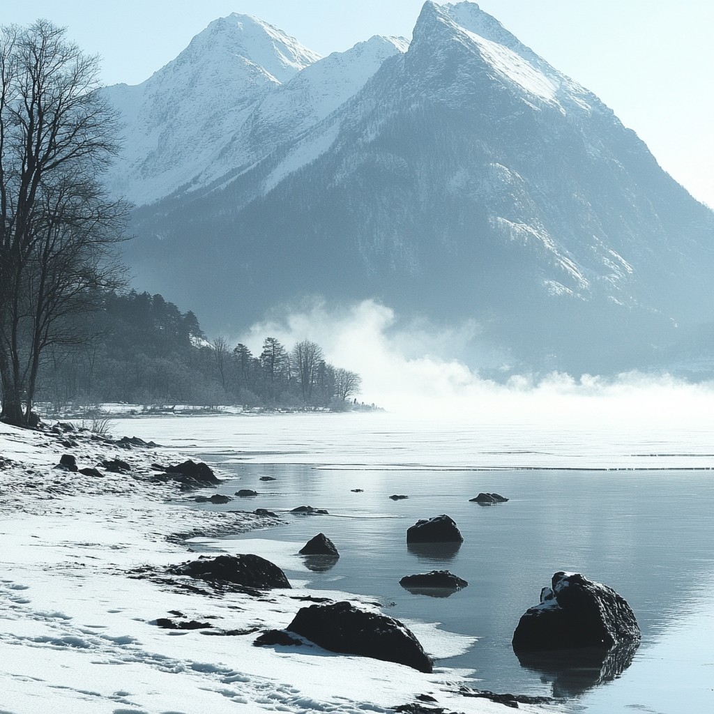 Mountain, Sky, Mountainous landforms, Water, Body of water, Natural landscape, Mountain range, Winter, Hill, Highland, Glacial landform, Wilderness, Snow, Landscape, Cloud, Watercourse, Coastal and oceanic landforms, atmospheric phenomenon, Ridge, Lake