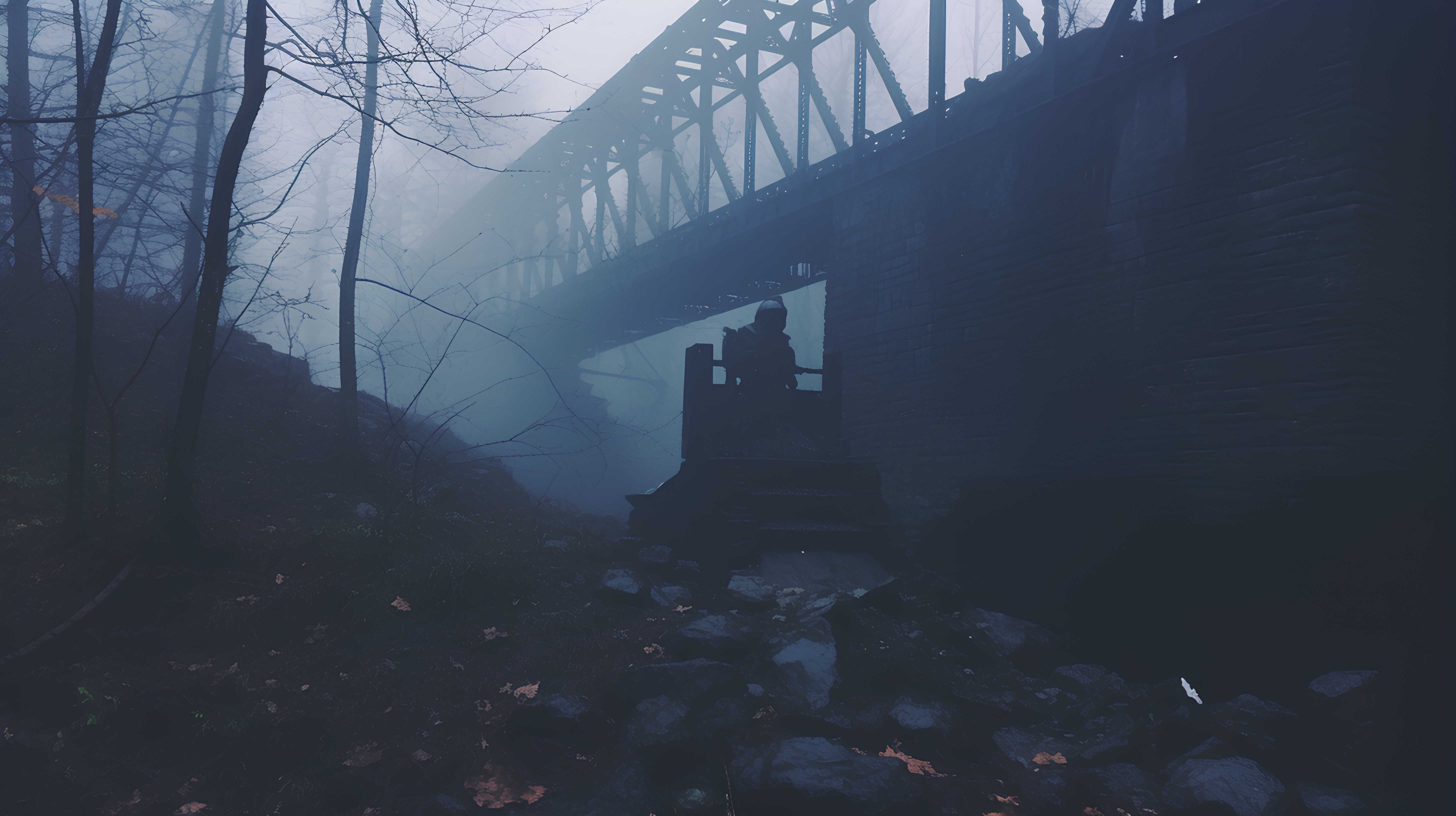 Sky, Fog, Tree, Water, Cloud, Road, Plant, Darkness, City, Mist, Girder bridge, Concrete bridge, Nonbuilding structure, Bridge, Landscape