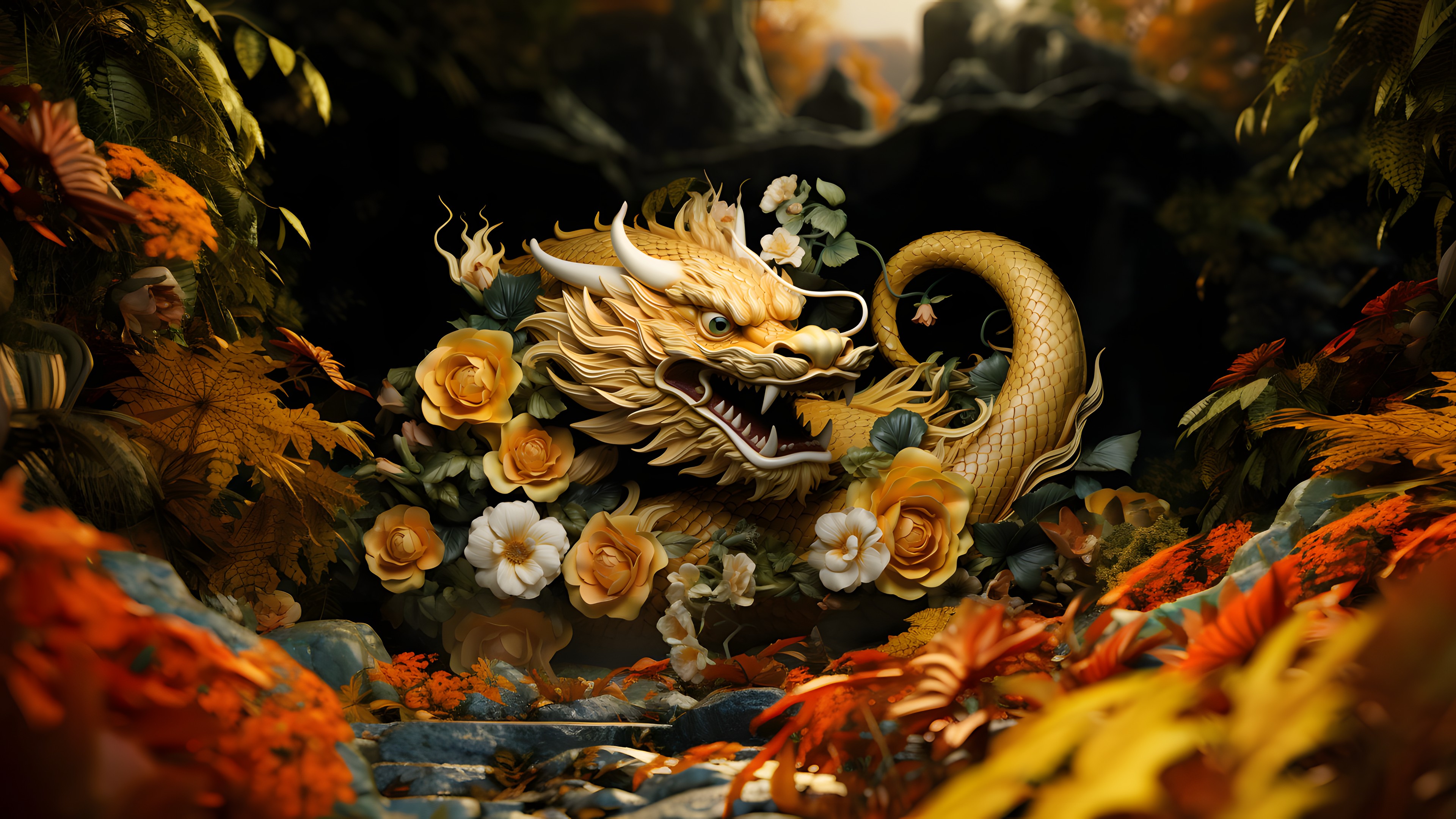 Plant, Botany, Organism, Flower, Underwater, Marine biology, Window, Natural landscape, Art, Cg artwork, Marine invertebrates, Wood, Tree, Petal, Dragon, Mythology, Floral design, Spring, Coral reef, Painting