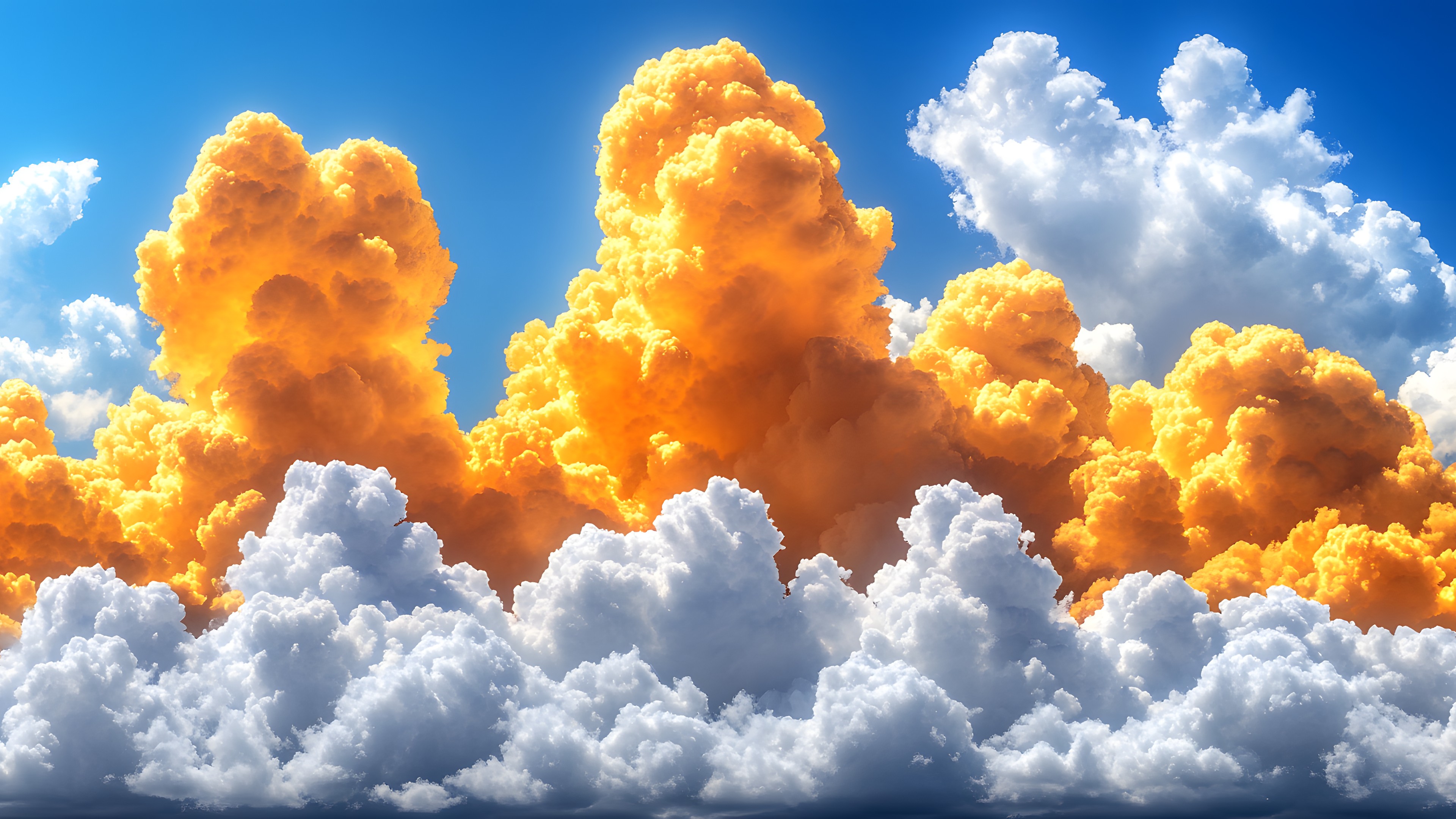 Blue, Cloud, Daytime, Orange, Cumulus, Yellow, Meteorological phenomenon, Sunlight, Heat