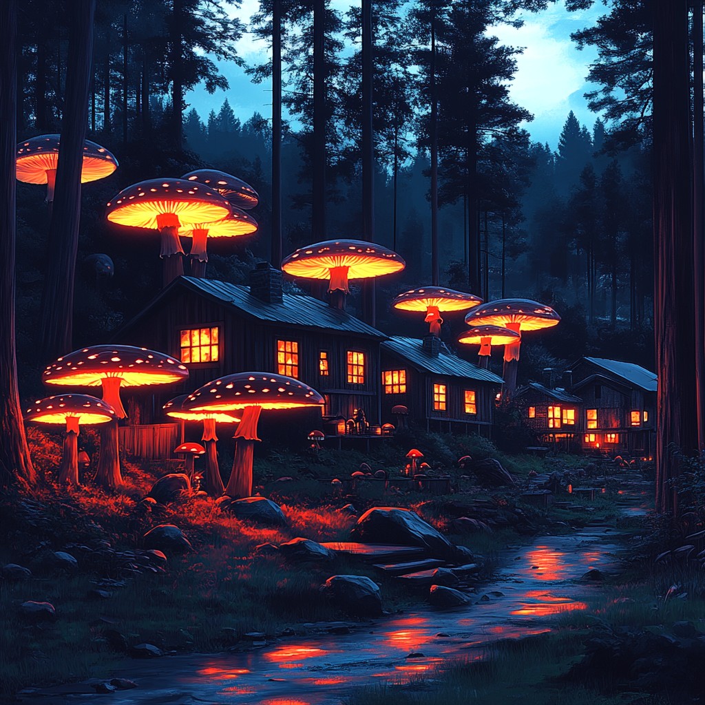 Night, Forest, Evening, Midnight, Mushroom