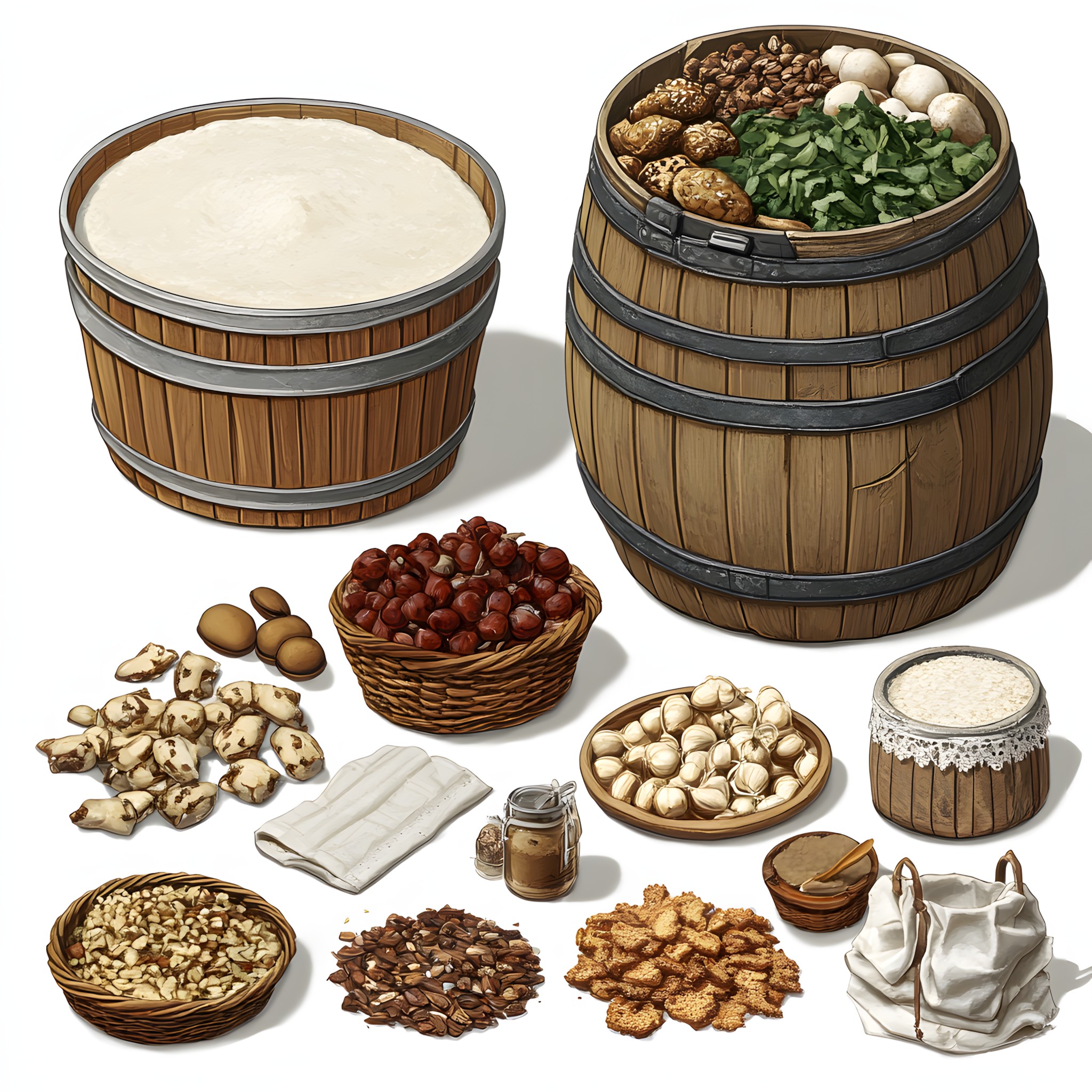 Barrel, Keg, Food, Nut, Basket, Produce