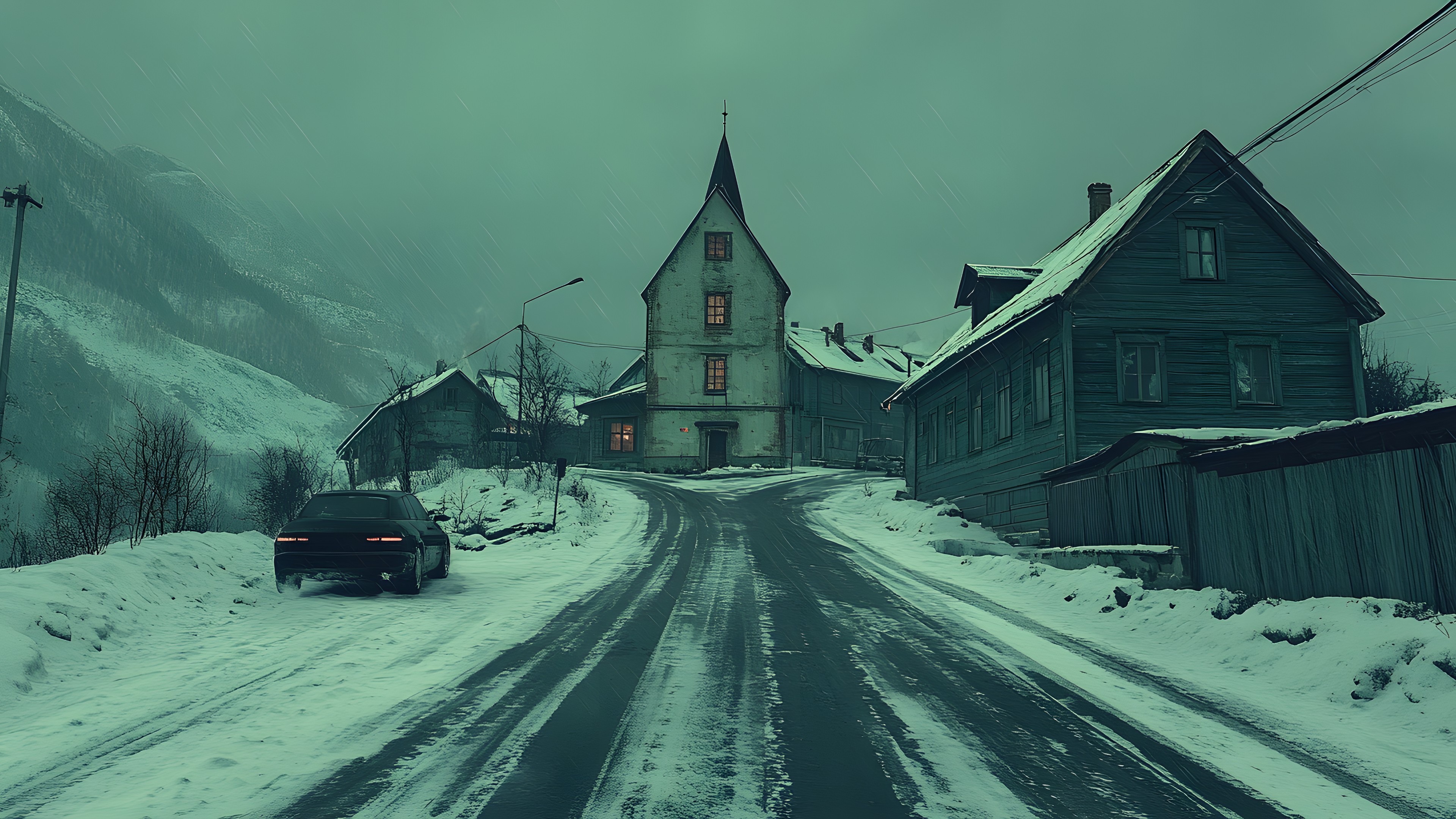 Winter, House, Snow, Home, Freezing, Cottage, Village, Precipitation, Ice, Mist, Mountain Village, Evening, Haze, Fog