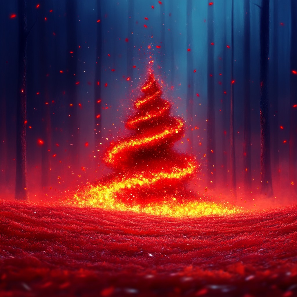 Red, Christmas decoration, Orange, Christmas tree, Night, Midnight, Types of volcanic eruptions, Conifers, Graphics, Christmas Day, Fir, Star, Christmas Eve, Christmas lights, Pine family, Evergreen, Ornament