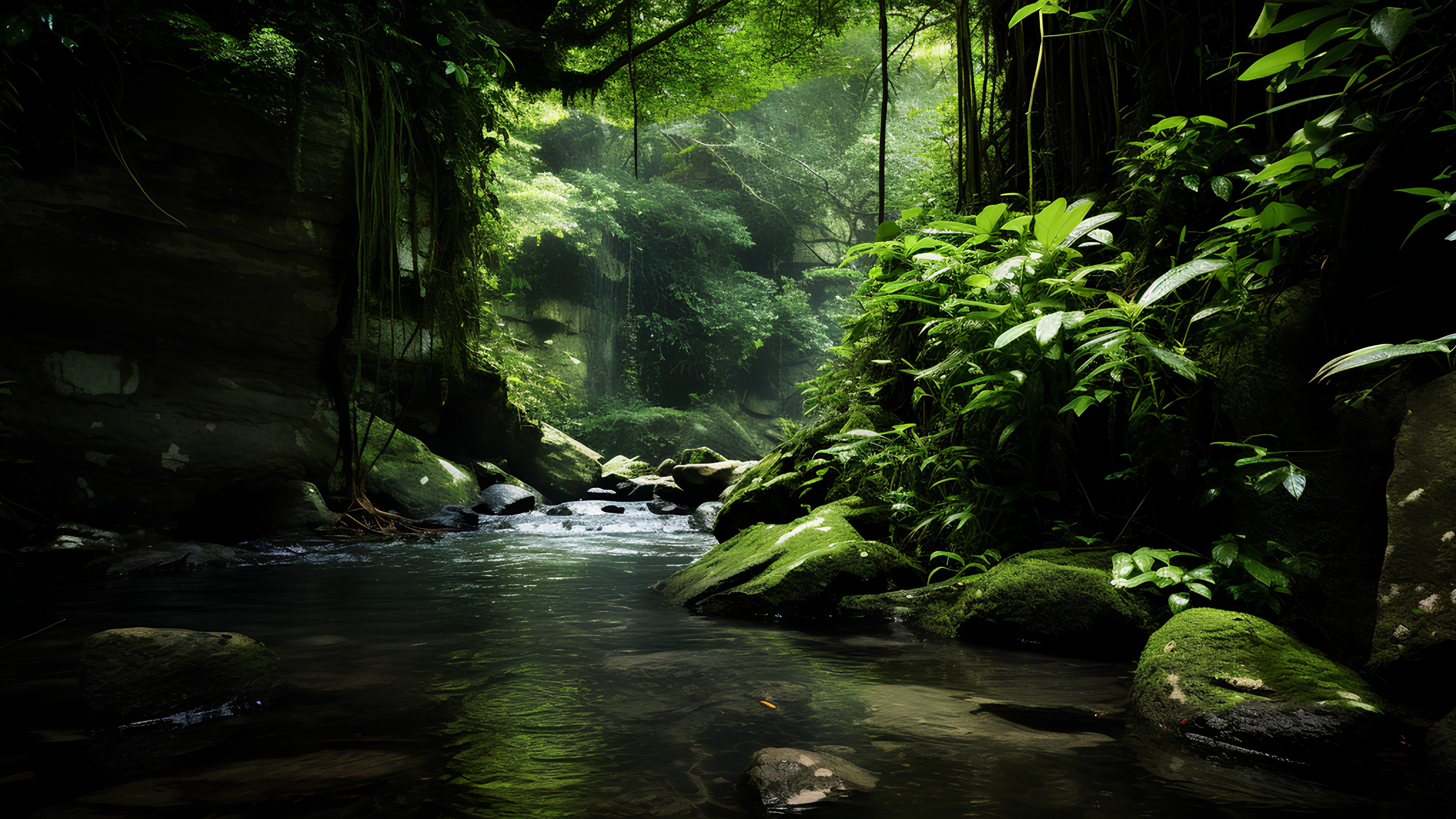 Water, Plant, Water resources, Ecoregion, Fluvial landforms of streams, Natural landscape, Terrestrial plant, Spring, Sunlight, Vegetation, Tree, Riparian zone, Watercourse, Bank, Grass, Landscape, Forest, Stream, Creek, Mountain river