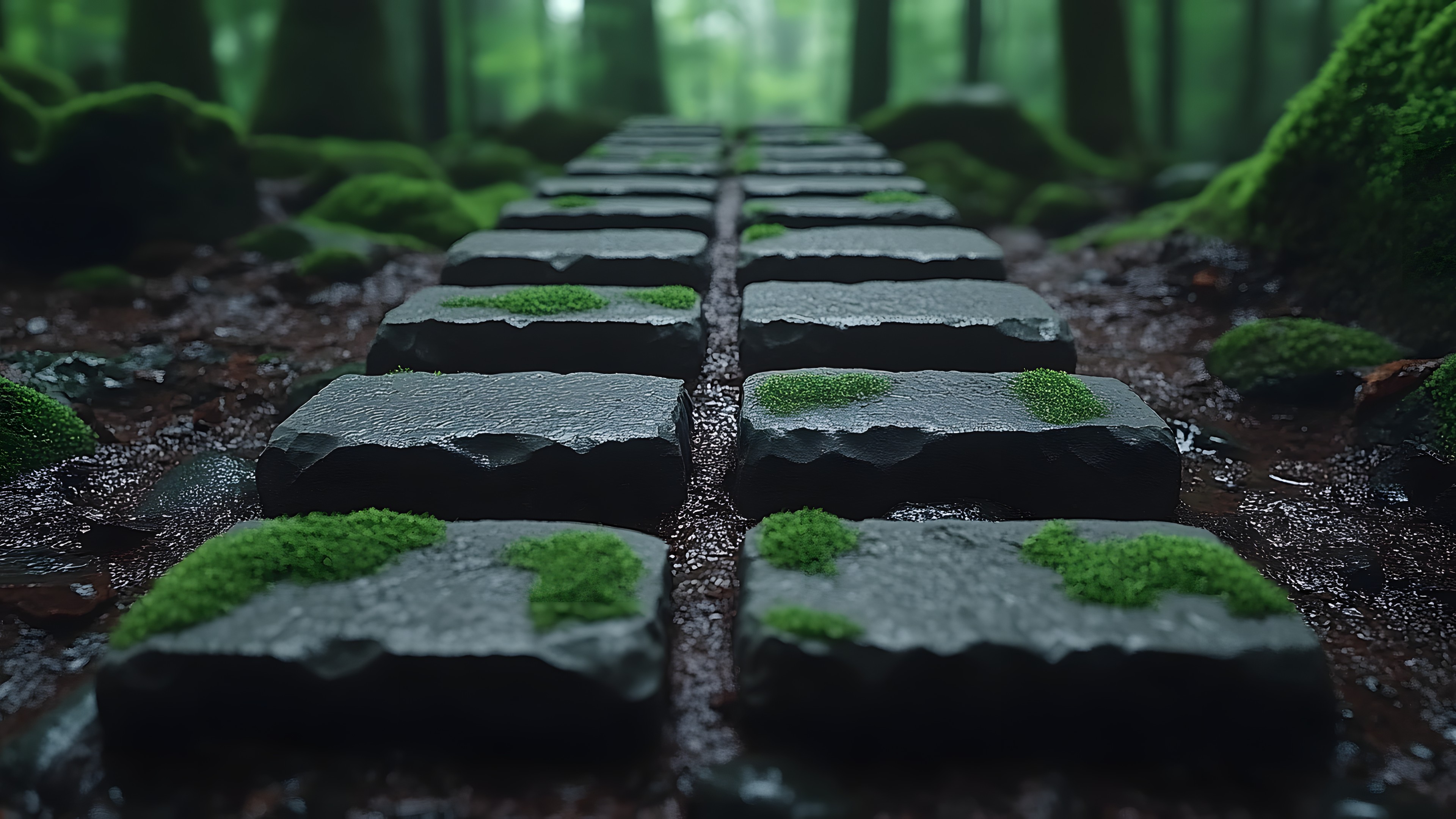 Green, Vegetation, Forest, Moss, Bryophyte, Old-growth forest, Jungle, Algae, Cobblestone, Valdivian temperate rain forest, Green algae, Path