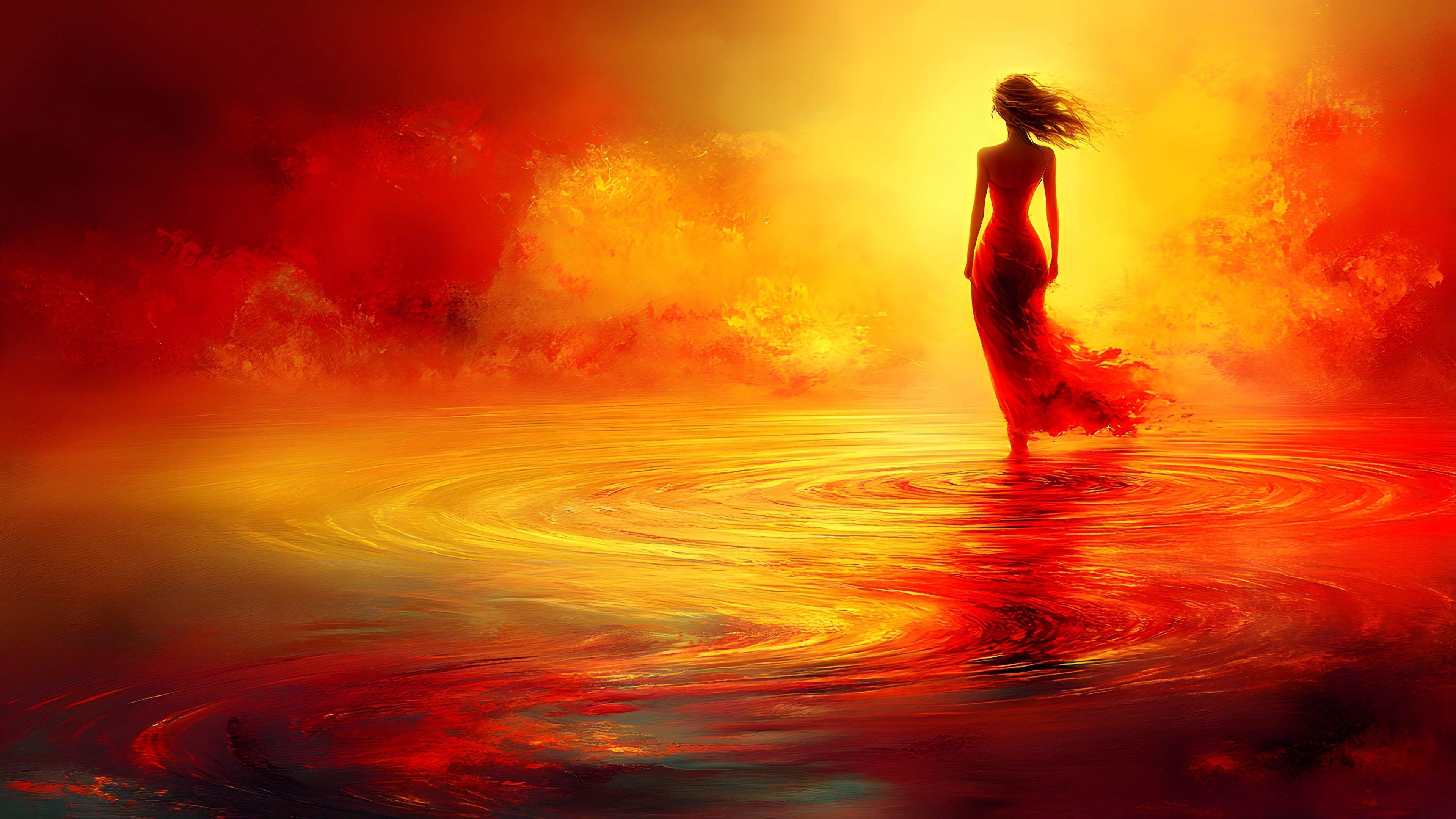 Red, Orange, Heat, CG artwork, Red sky at morning, Wind, Sunrise, Evening, Sunset, Fire, Dawn, Afterglow