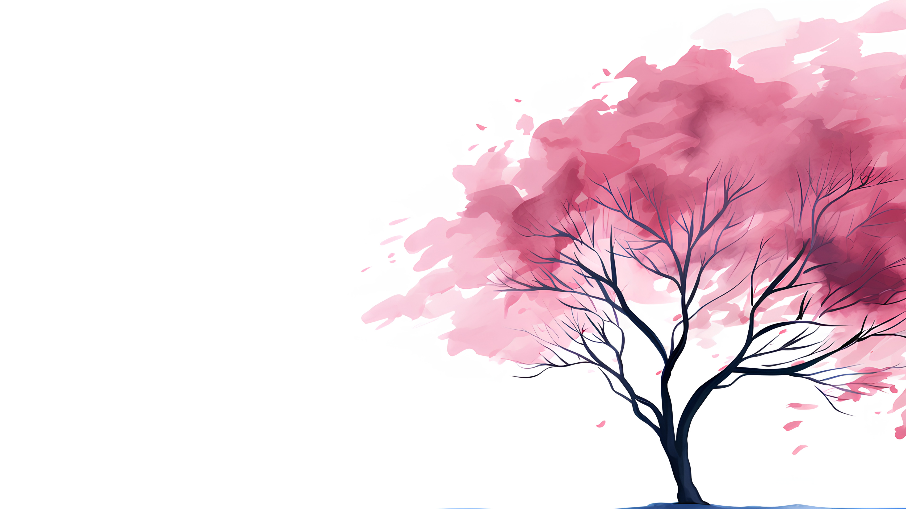 Paint, Natural landscape, Twig, Tree, Plant, People in nature, Petal, Art, Painting, Magenta, Tints and shades, Landscape, Font, Rectangle, Blossom, Flowering plant, Visual arts, Drawing, Illustration, Watercolor paint