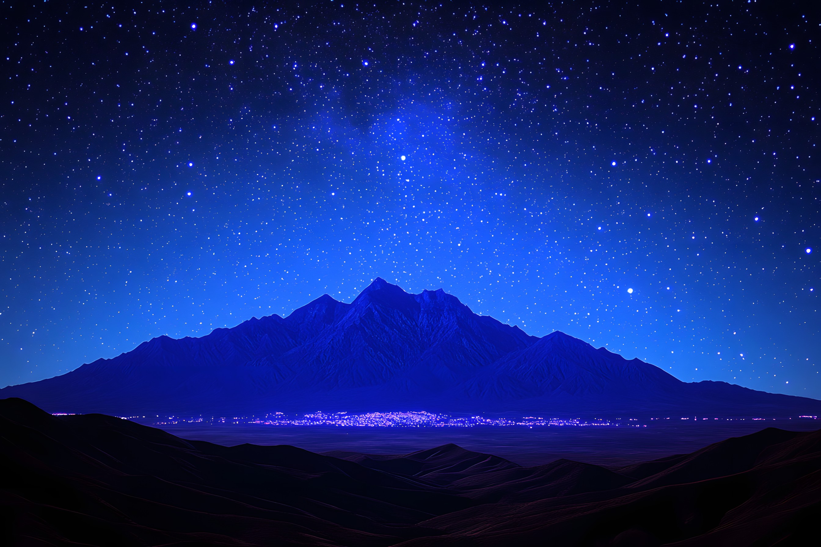 Blue, Mountainous landforms, Mountain, Hill, Highland, Mountain range, Ridge, Summit, Night, Fell, Astronomy, Star, Massif, Alps, Winter, Astronomical object, Science, Mount Scenery, Universe