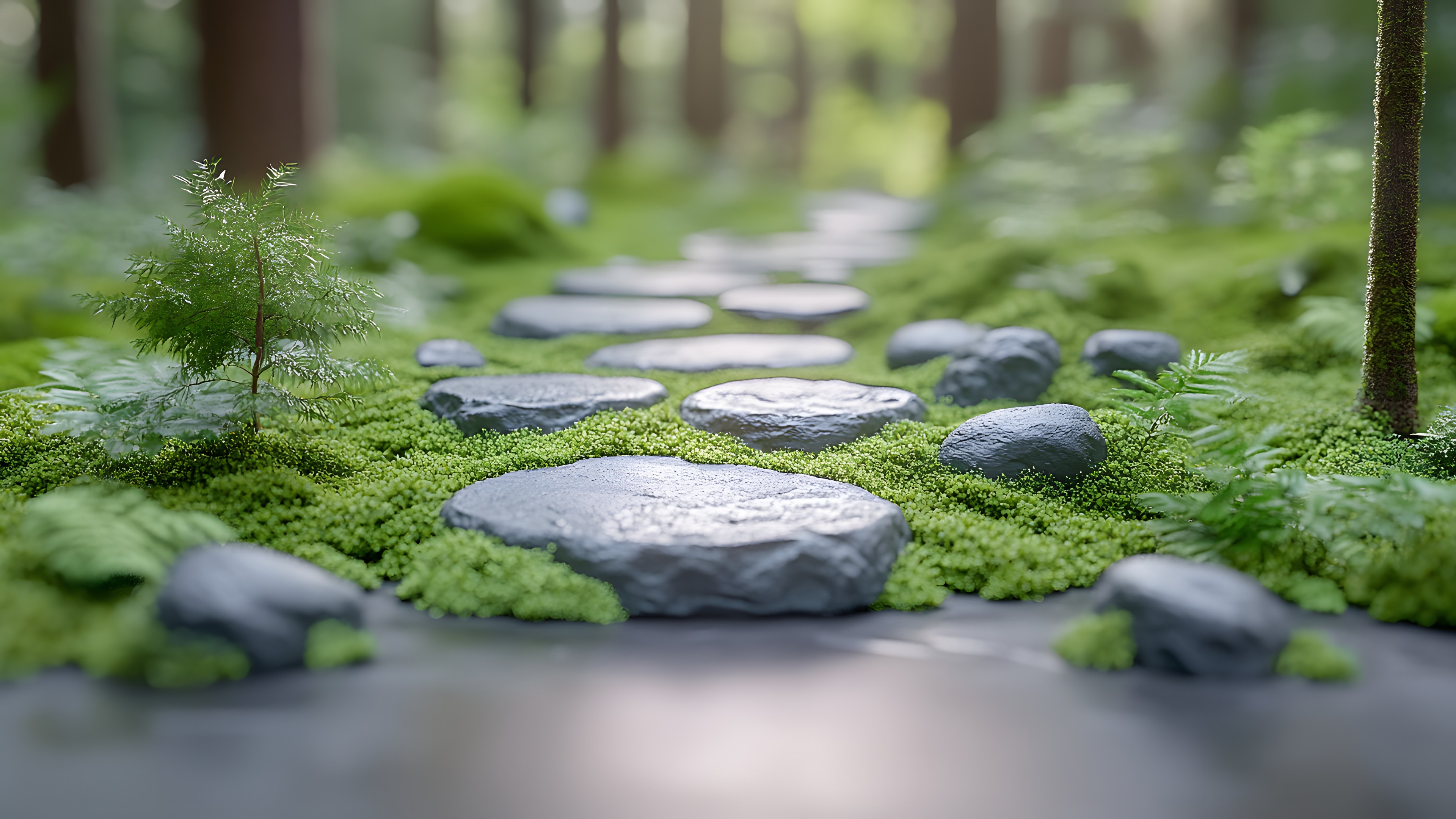 Bryophyte, Garden, Moss, Environmental art, Algae, Landscaping, Liverworts, Green algae, Vascular plant, Botanical garden, Old-growth forest, Evergreen