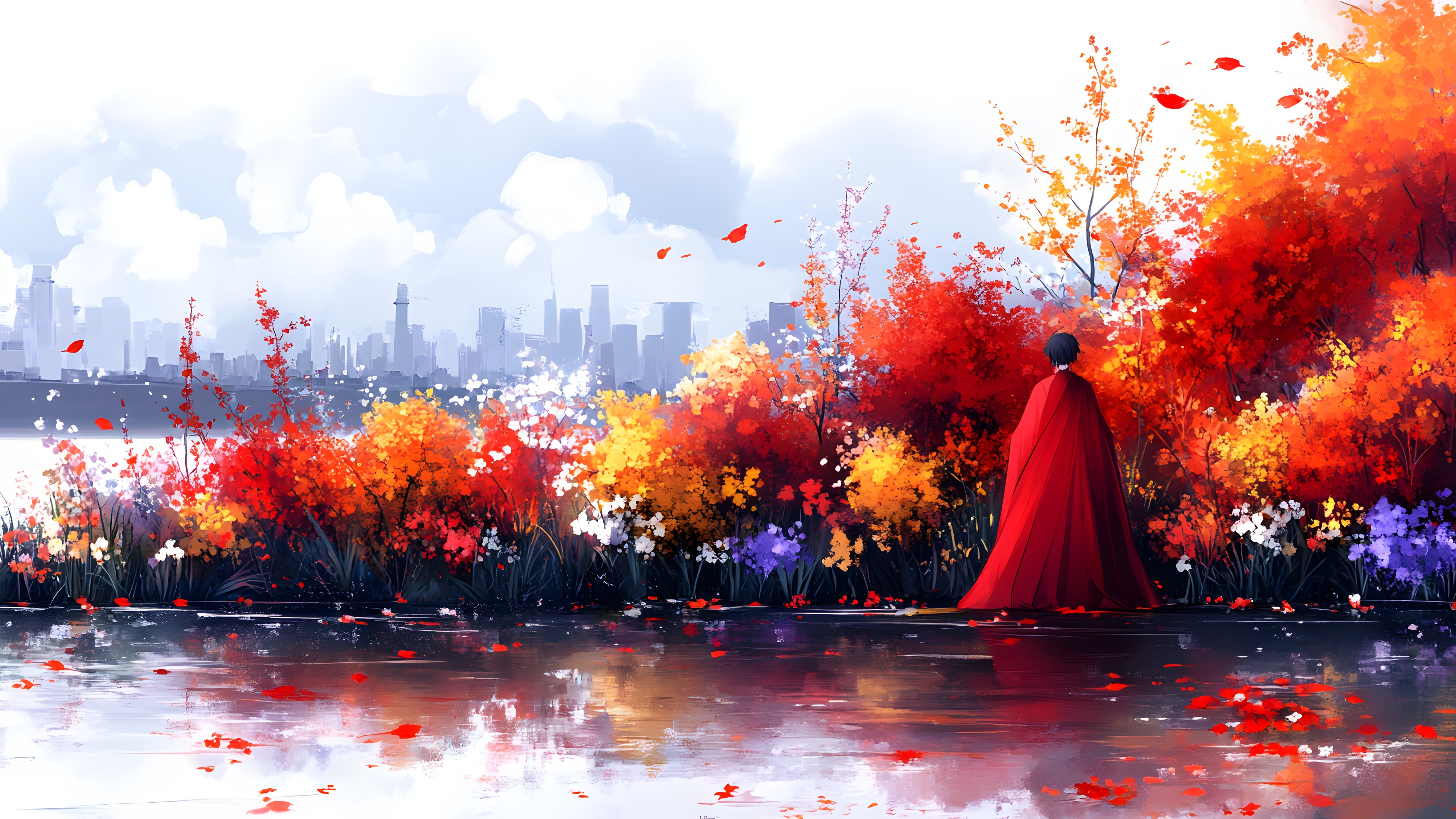 Red, Orange, Watercolor painting, Autumn, Wind, Acrylic paint, Modern art, Graphics, Animation