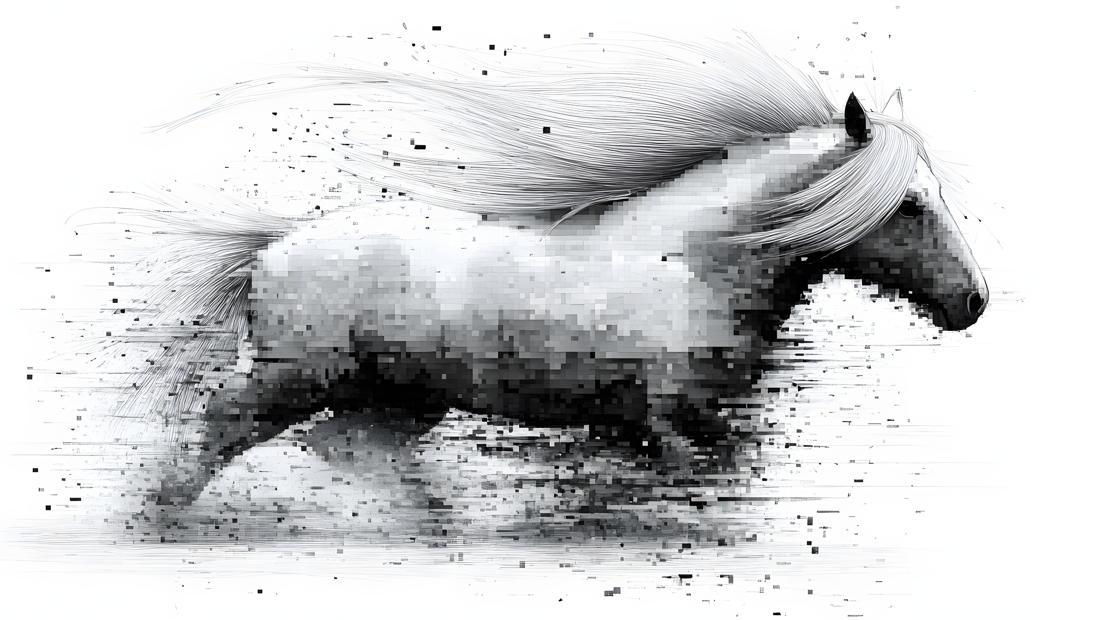 Horse, White, Monochrome photography, Black, Black and white, Mustang, Grey, Monochrome, Working animal, Mane, Stallion, Mare, Pack animal, Livestock, Pony, Sketch, Line art, Graphics