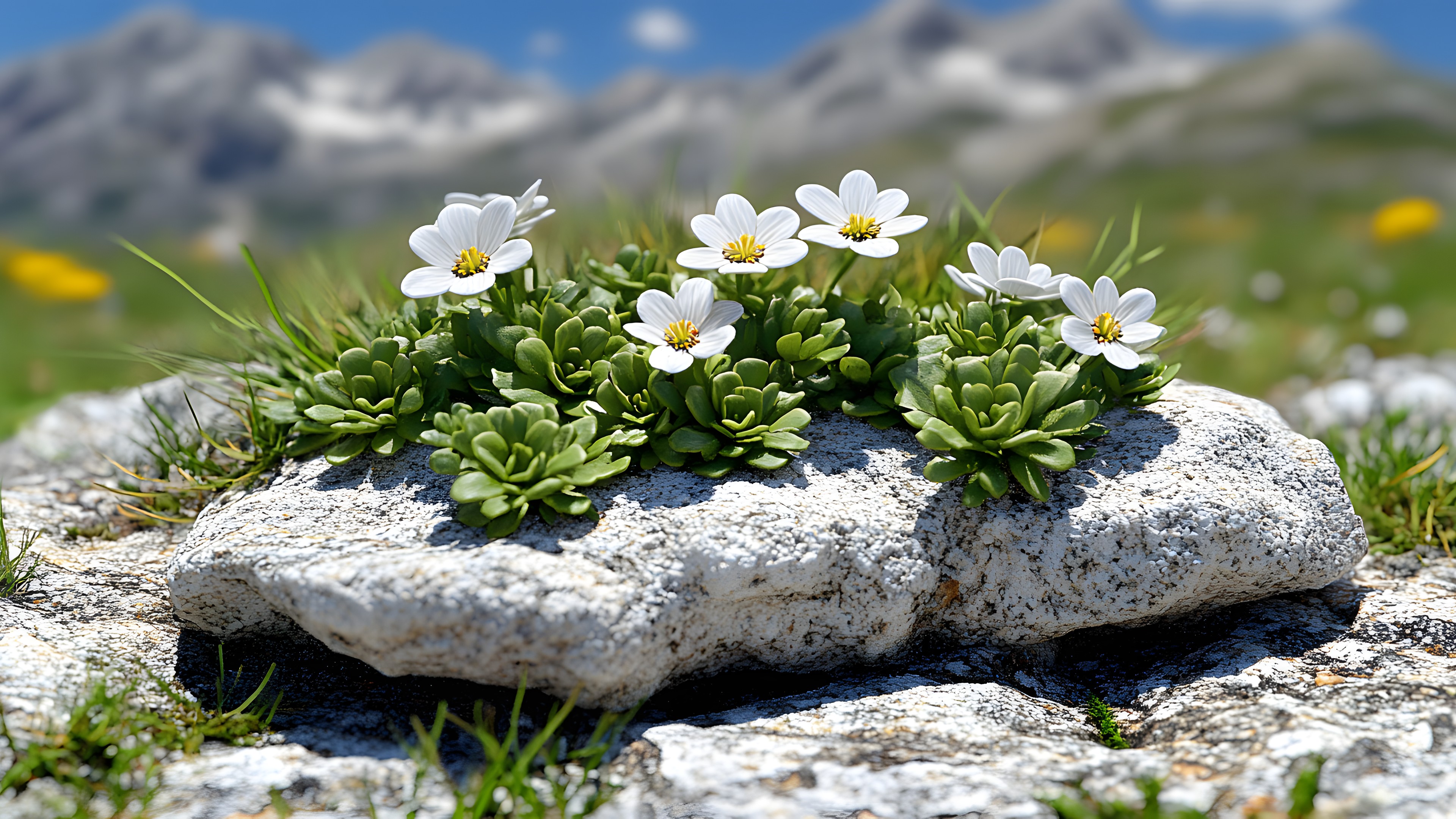 Rock, Bedrock, Herbaceous plant, Wildflower, Outcrop, Perennial plant, Primrose, Anemone, Chickweeds, Cinquefoils, Moss, Borages, Sunrose, Dicotyledon
