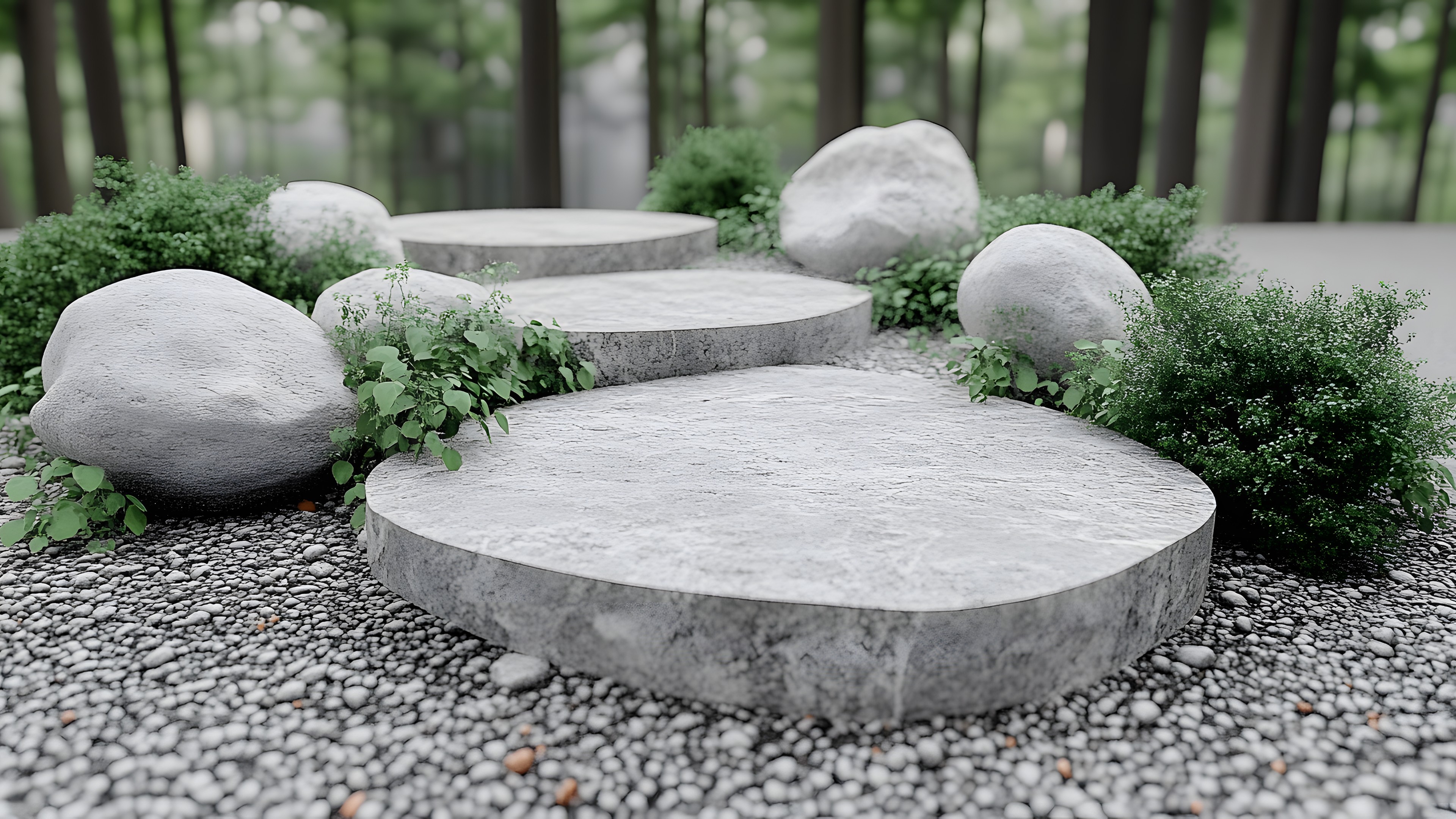 Rock, Pebble, Garden, Concrete, Natural material, Environmental art, Landscaping, Design, Gravel, Boulder