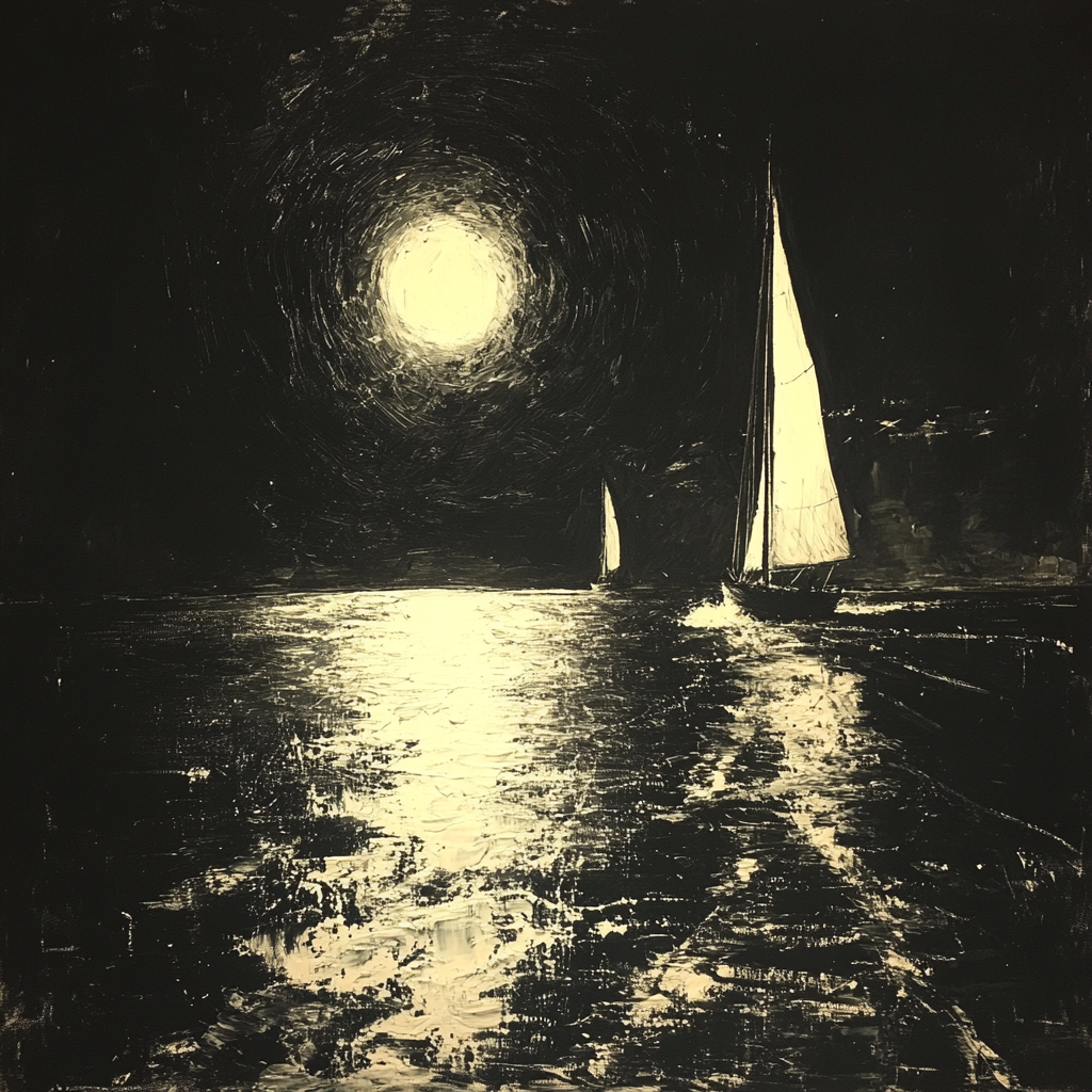 Moon, Astronomical object, Boat, Watercraft, Moonlight, Night, Full moon, Sailboat, Celestial event, Mast, Midnight, Reflection, Boats and boating--Equipment and supplies, Naval architecture, Sailing, Sailing, Sail, Ship, Water transportation