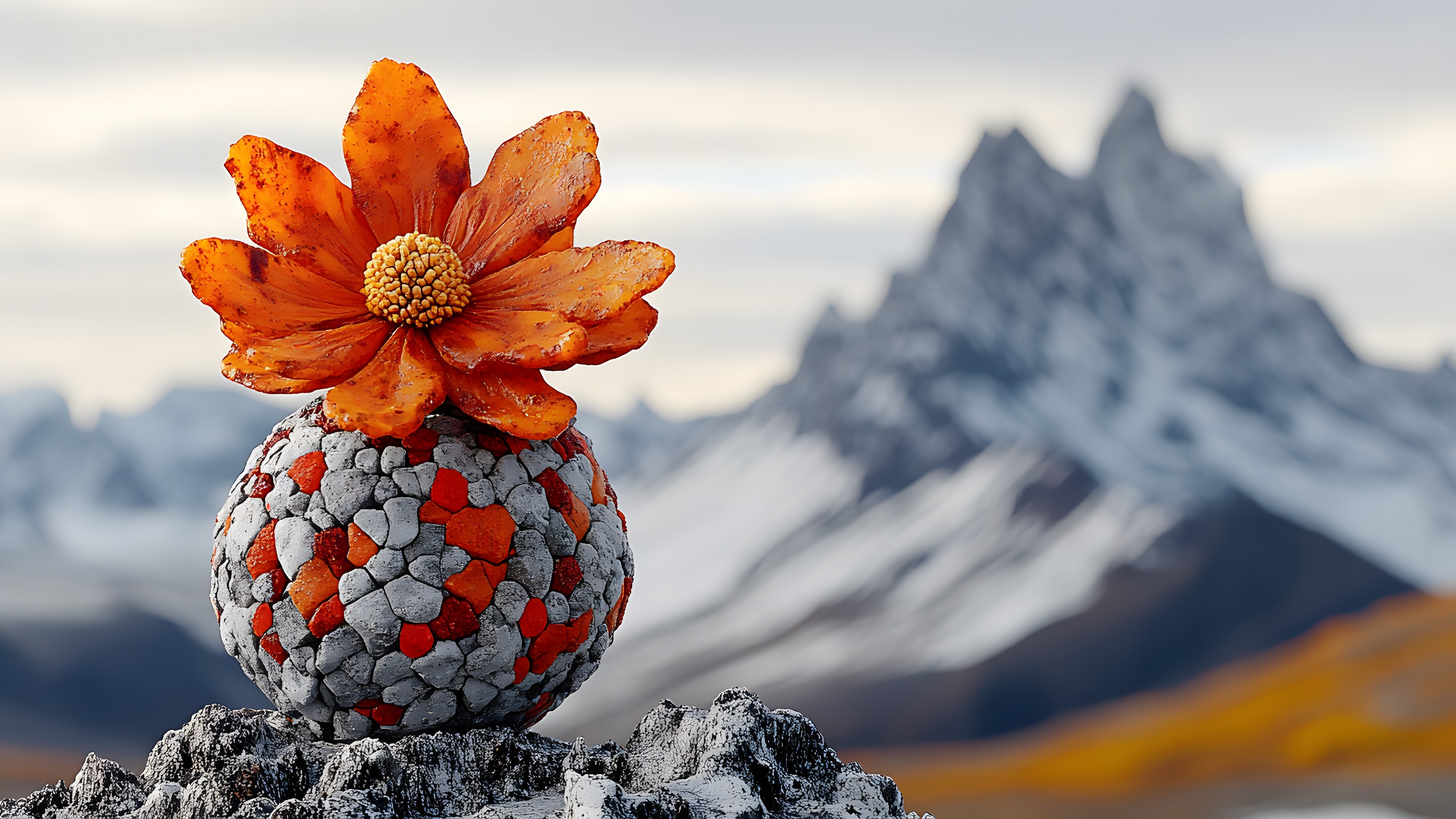 Orange, Petal, Rock, Natural material, Macro photography