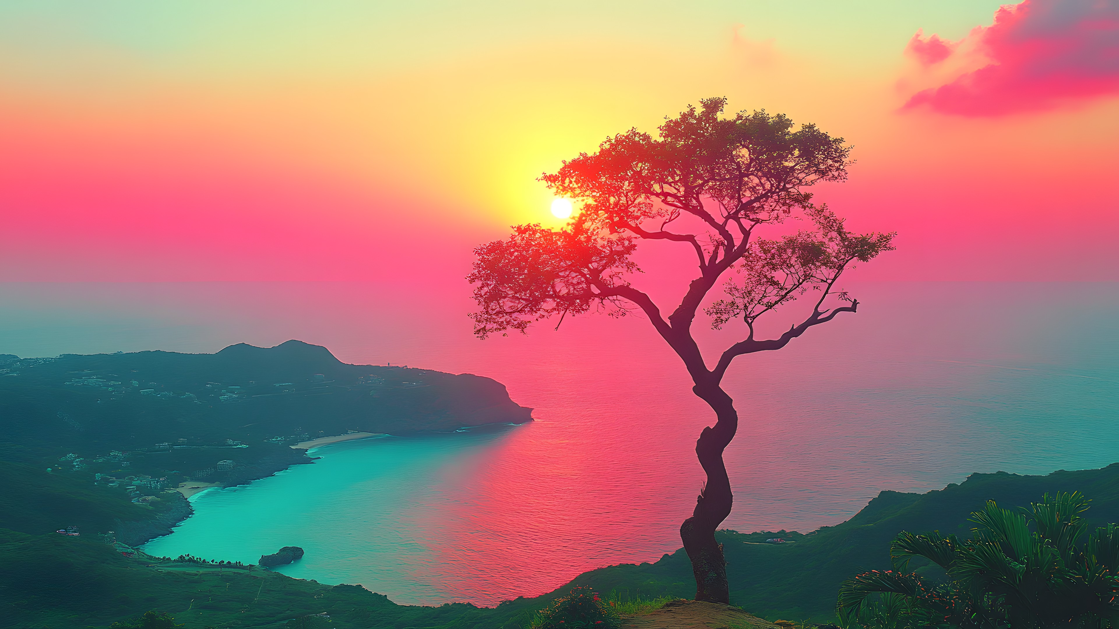 Mountainous landforms, Natural landscape, Dusk, Horizon, Orange, Hill, Sunrise, Afterglow, Sunset, Coastal and oceanic landforms, Sea, Coast, atmospheric phenomenon, Red sky at morning, Morning, Evening, Ocean, Sunlight, Headland, Tropics