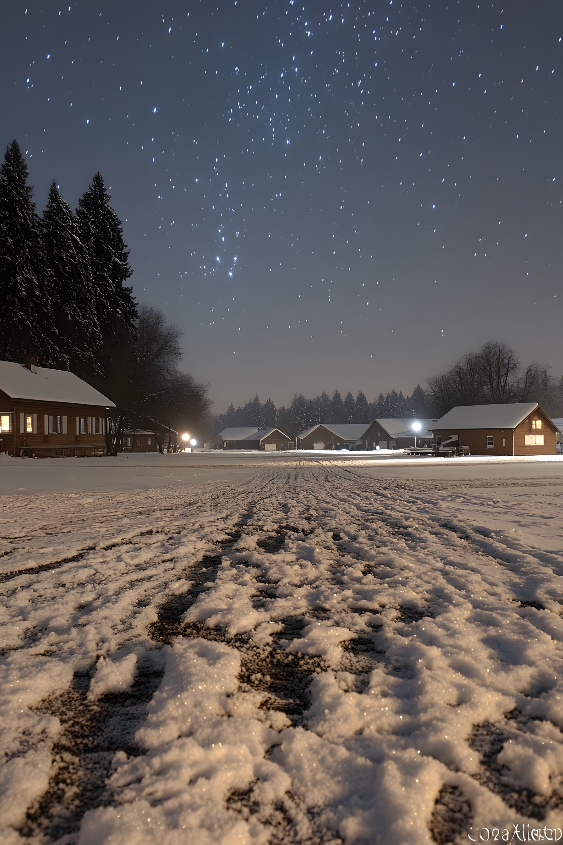 Branch, Winter, Snow, Cottage, Home, Freezing, Star, Night, Slope, Astronomical object, Precipitation, Evening, Midnight, Astronomy, Constellation, Shed, Barn