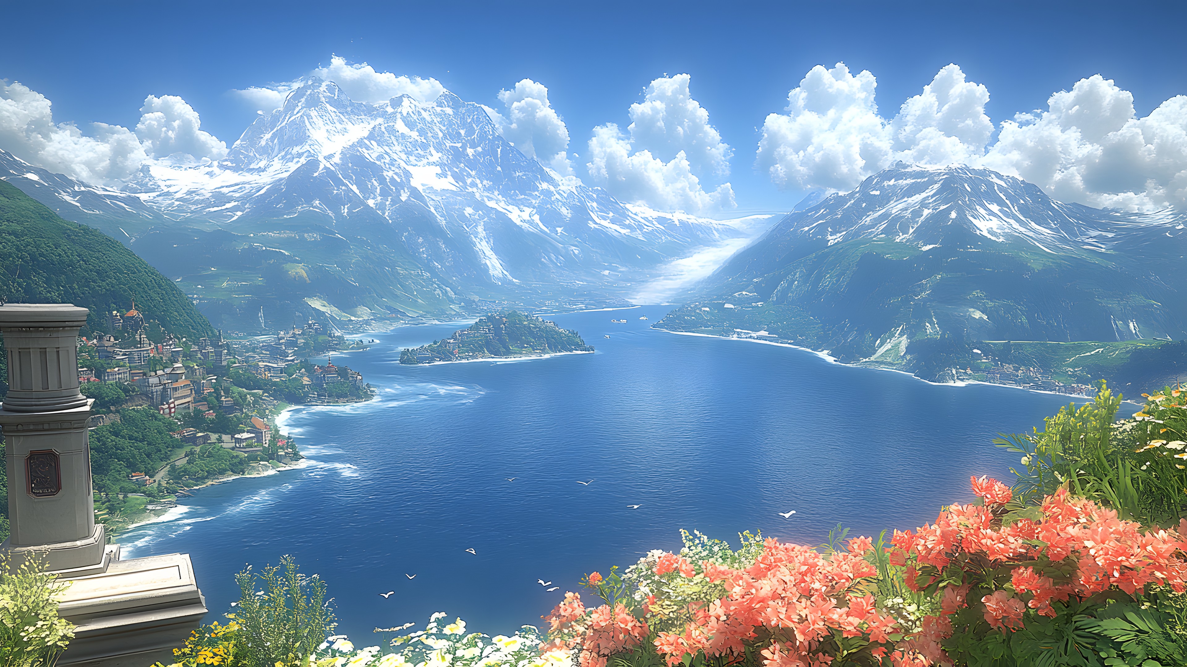 Blue, Mountainous landforms, Body of water, Mountain, Natural landscape, Cloud, Hill, Mountain range, Highland, Valley, Hill station, Alps, Mountain river, Tourist attraction, Ridge, Coast, Cumulus, Glacial landform, Sound, Fjord