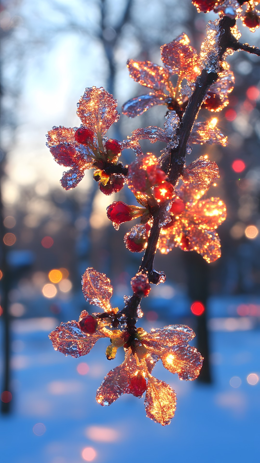 Branch, Red, Winter, Twig, Orange, Frost, Freezing, Macro photography, Autumn, Still life photography, Mountain-ash