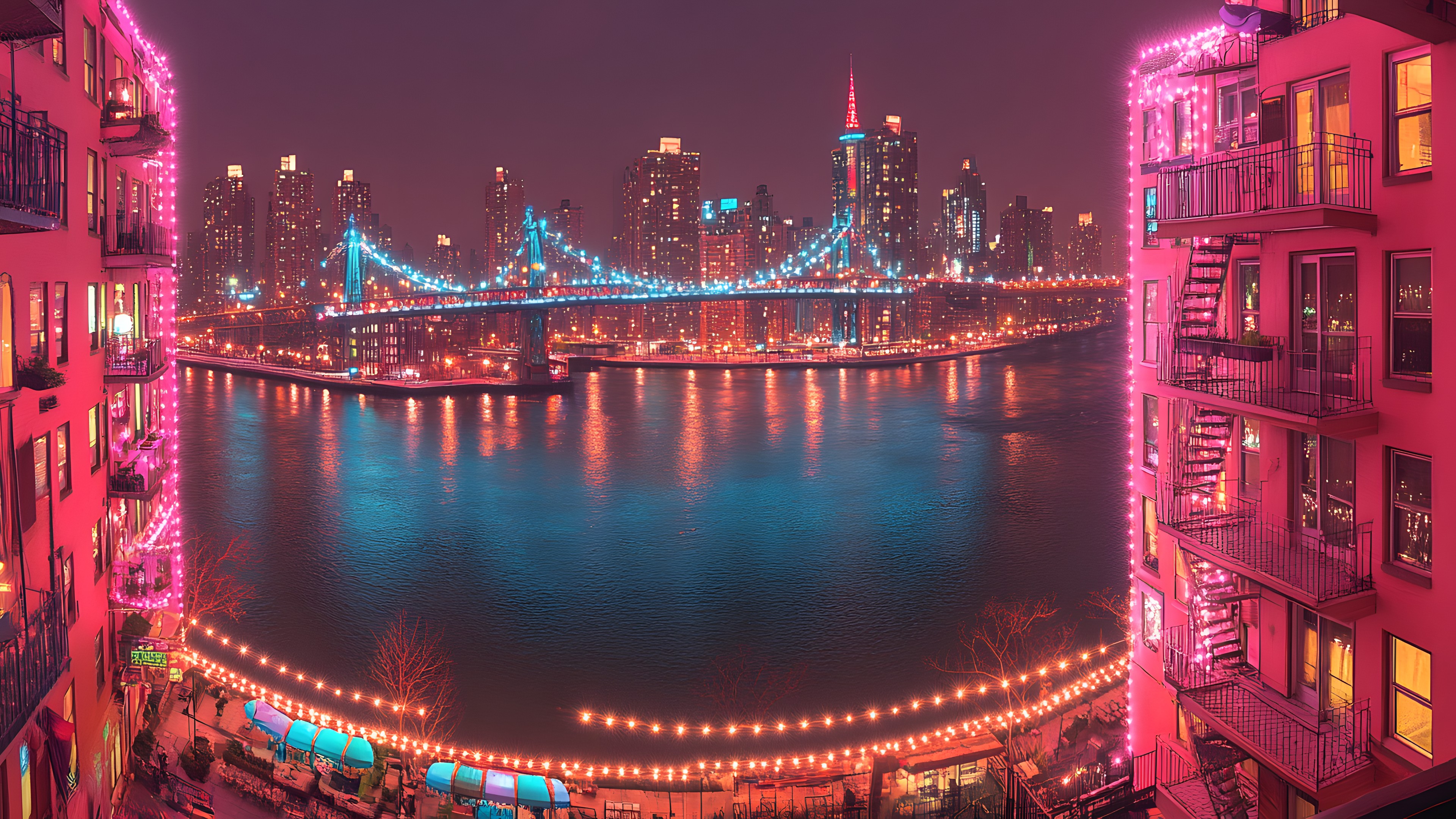 Building, City, Metropolitan area, Urban area, Night, High-rise building, Metropolis, Skyscraper, Landmark, Cityscape, Commercial building, Reflection, Bridge, Tower, Midnight, Electricity, Apartment, Condominium, Skyline, Neon