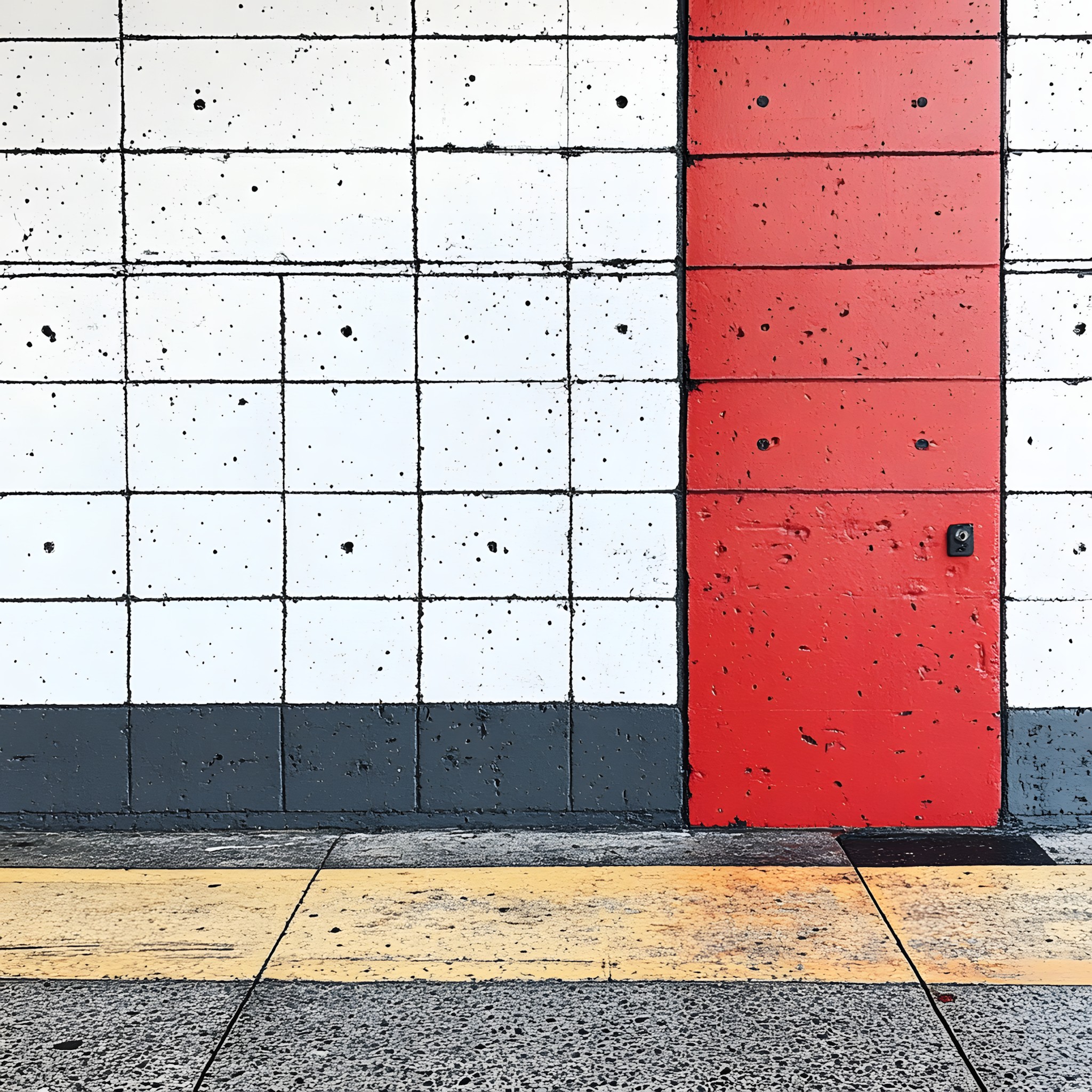 Red, Wall, Orange, Composite material, Grey, Concrete, Symmetry, Paint, Tile, Shadow